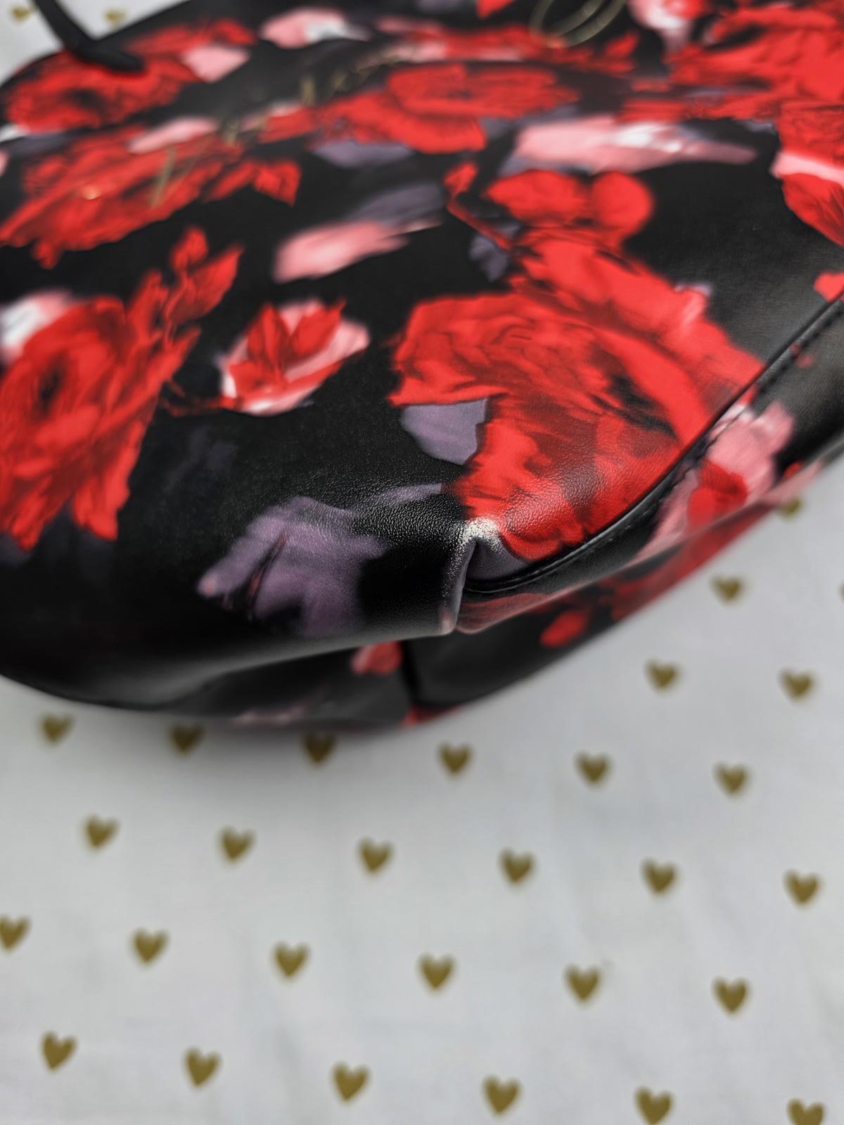 Victoria's Secret Red & Black Floral Limited Edition Tote Bag Purse Carryall