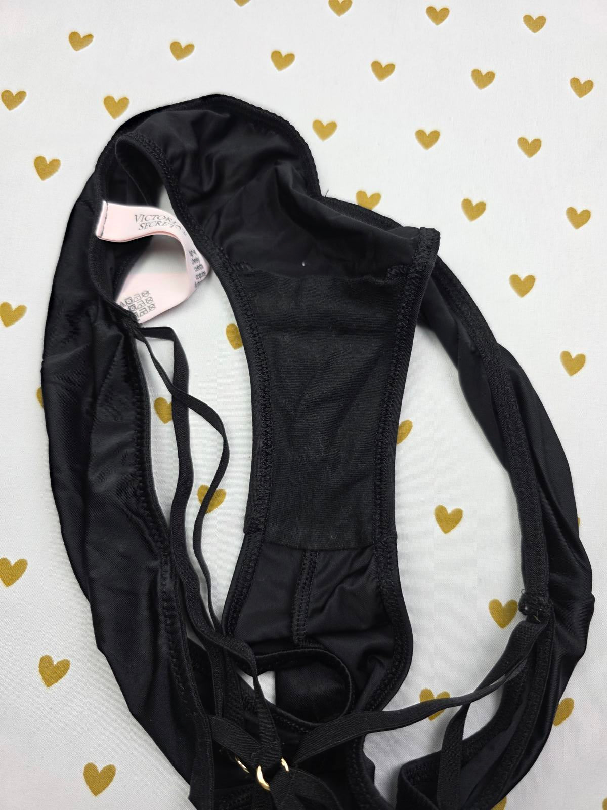 Victorias Secret Black Satin Caged High Leg Cheeky Panties SMALL