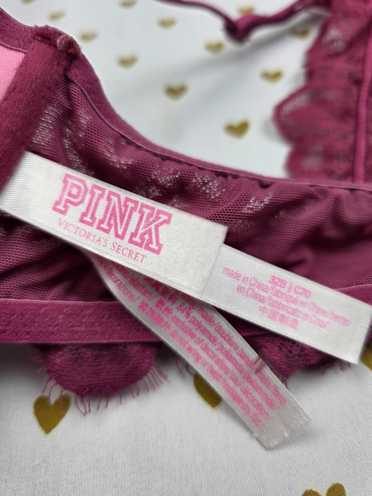 Victorias Secret PINK Racerback Lace Accent Bra Front Close 32B