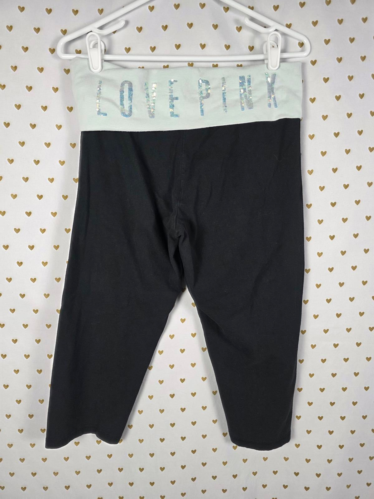 Victorias Secret PINK BLING SEQUIN CROPPED Foldover yoga Pants VINTAGE y2K LARGE