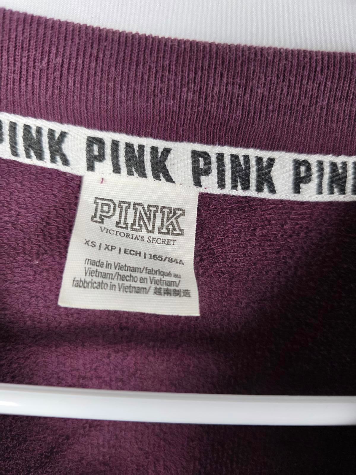 Victorias Secret Pink Cropped Logo Sweater Shirt Maroon XS