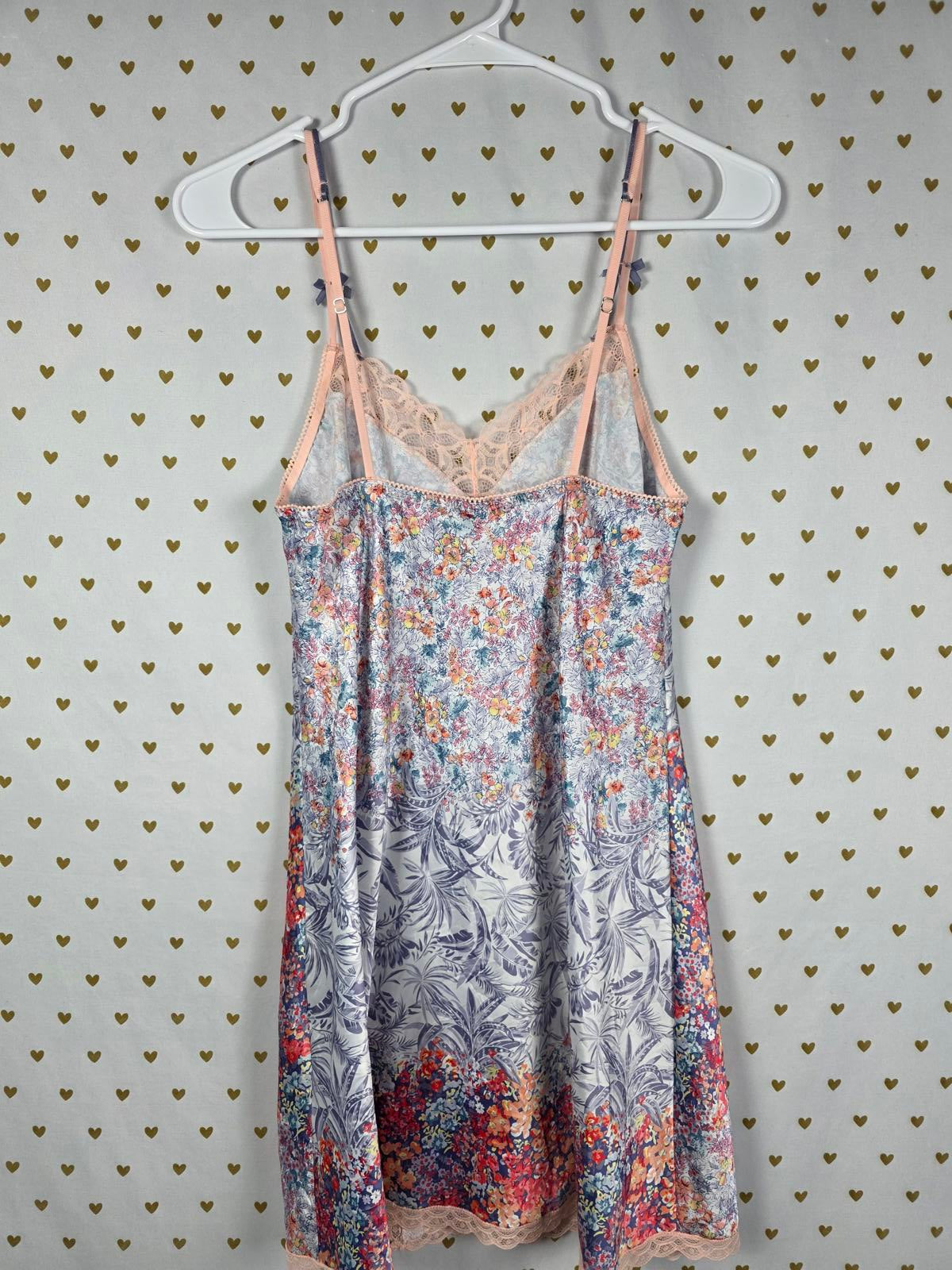 Victorias Secret Satin Floral Lace Nightie Lingerie Slip Dress Nightgown Small