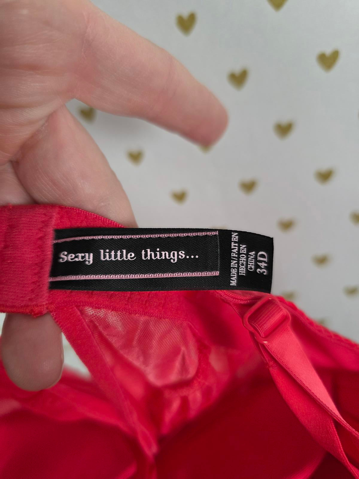 SEXY LITTLE THINGS 34D Red Ruched Underwire Sexy Bow Lingerie Nightie Coquette