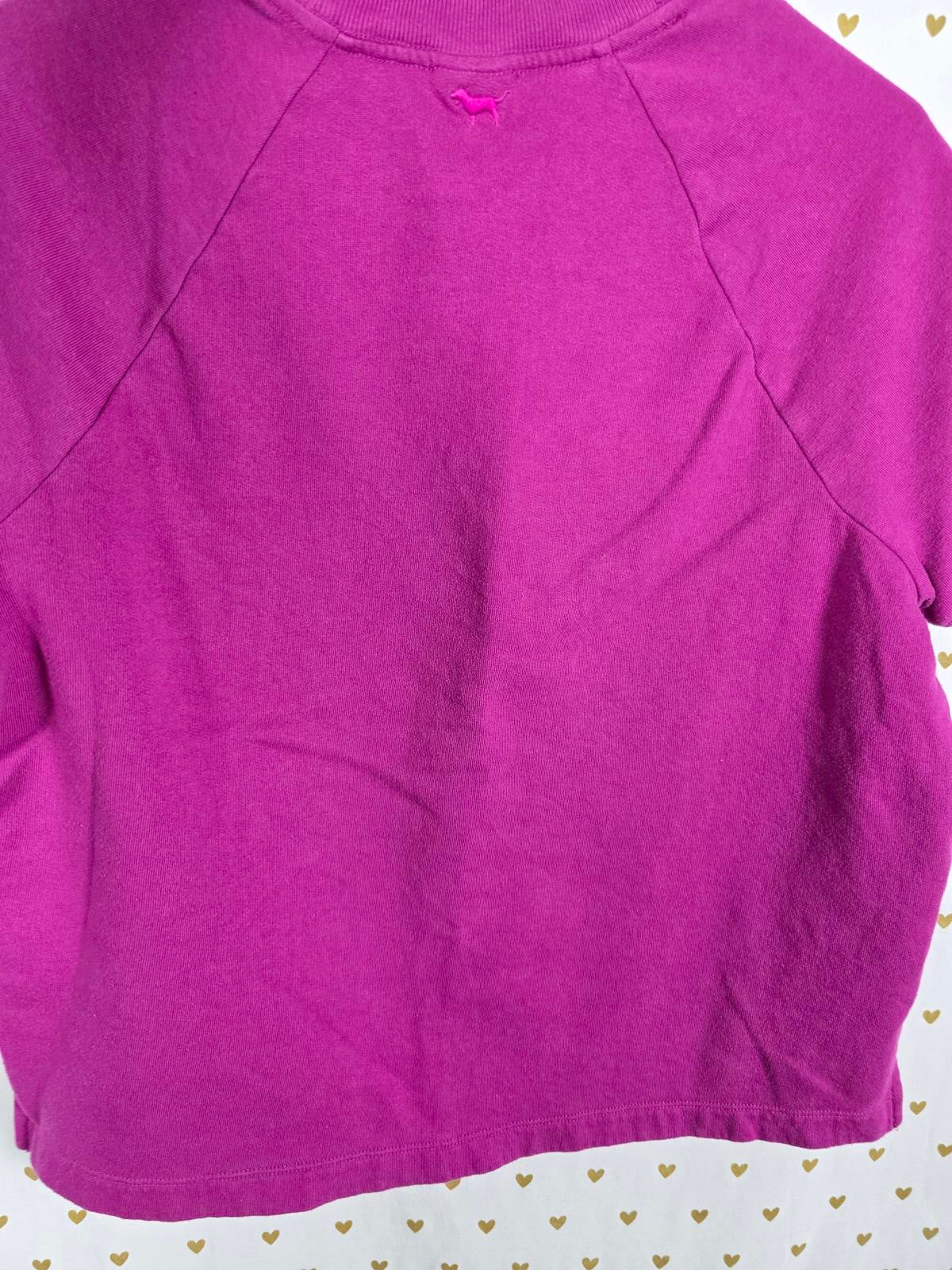 Victorias Secret PINK Purple Boxy Cropped Tee Shirt Sweater embroidered SMALL