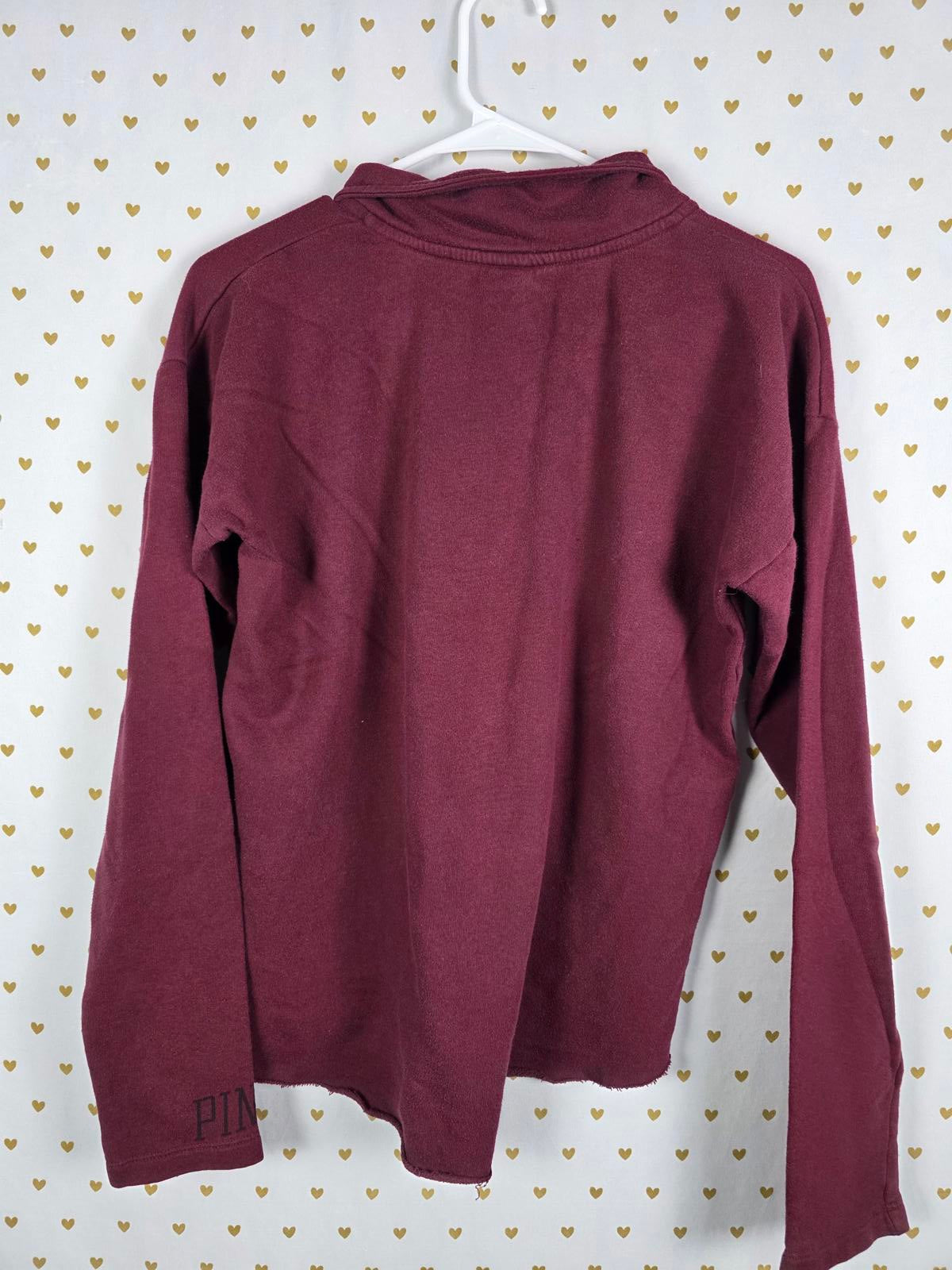Victorias Secret Pink maroon Quarter Zip 86 Pullover Sweater Shirt SMALL