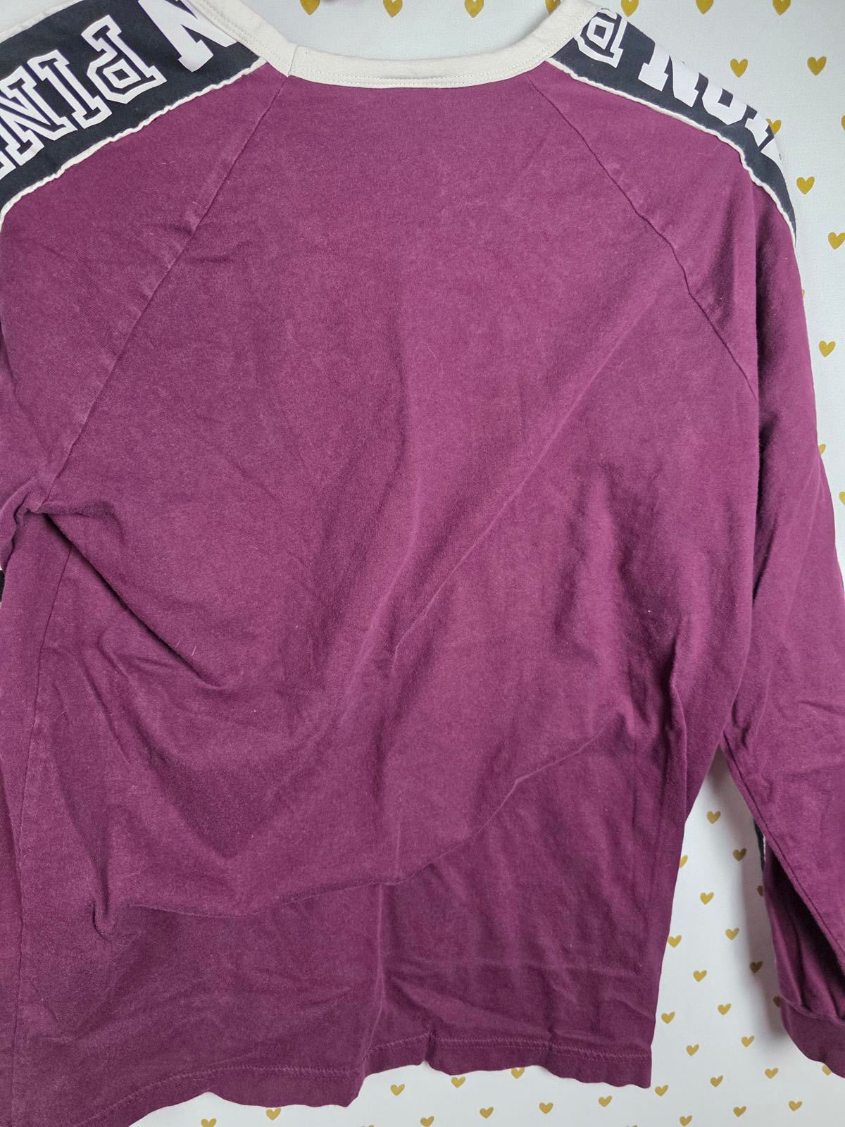 Victorias Secret PINK Logo NATION Long sleeve Maroon Tee Shirt XS