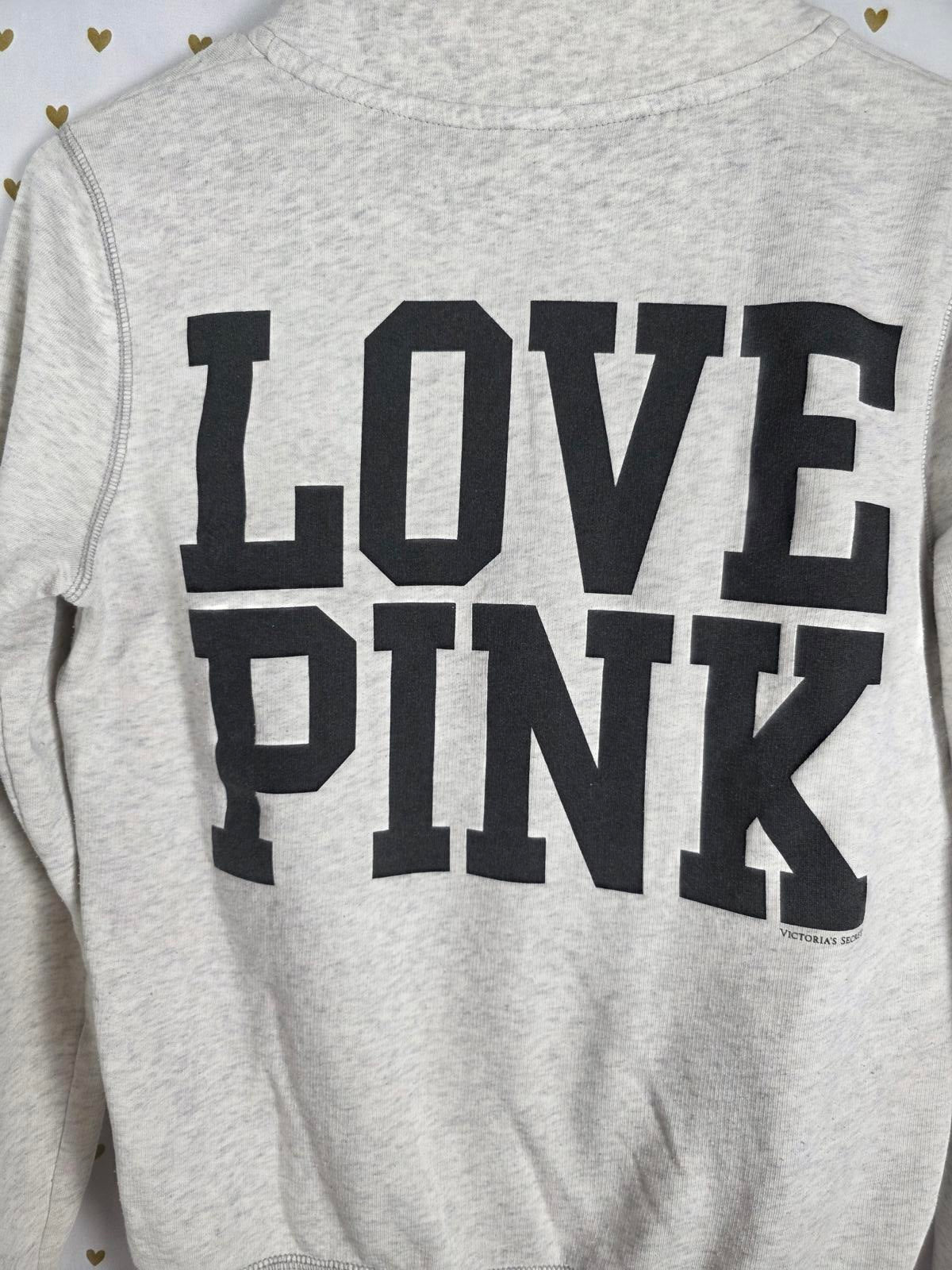 Victorias Secret Pink LOVE Quarter Zip 86 Grey Sweater Shirt XS