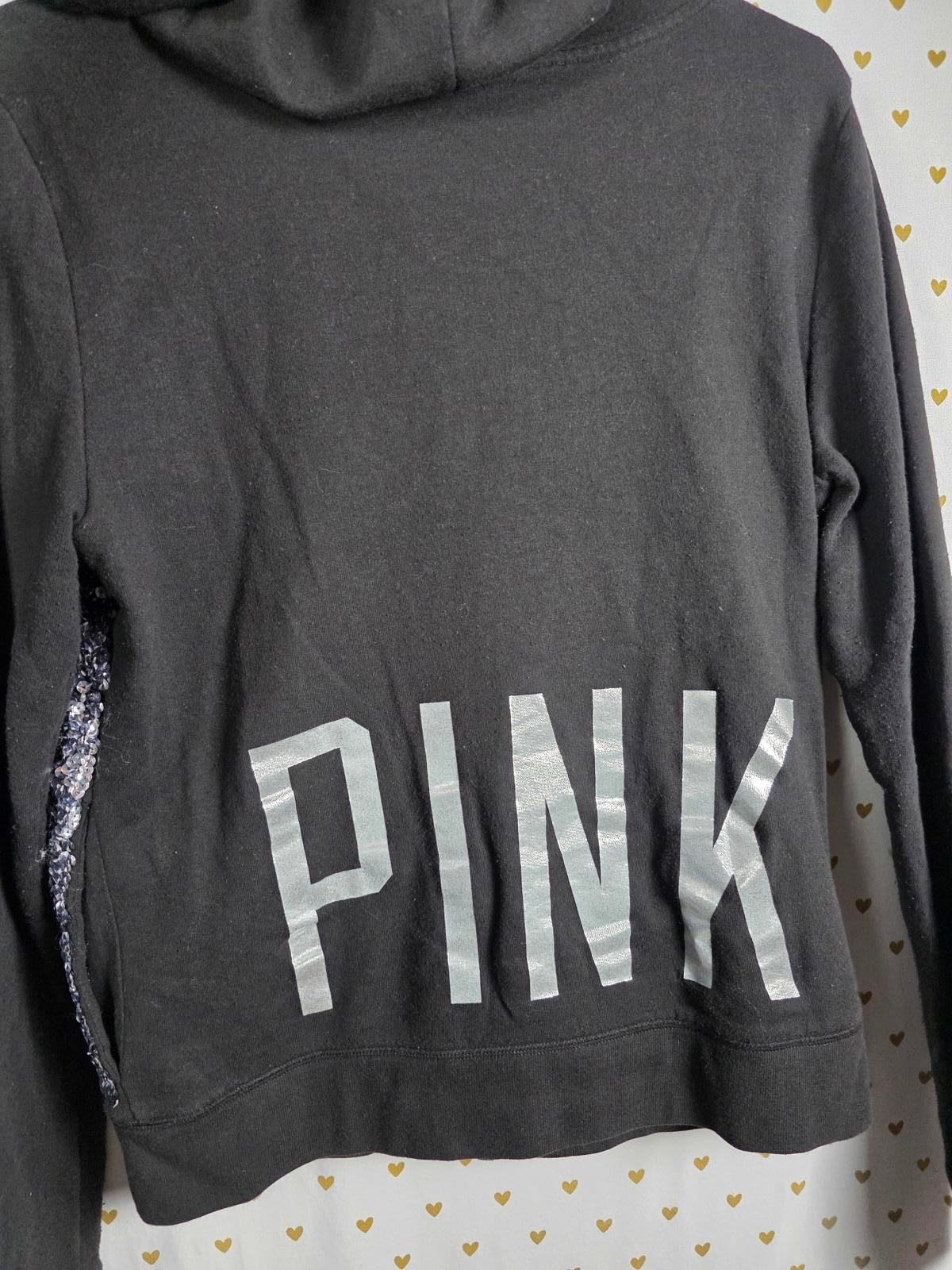 Victoria's Secret PINK Fashion Show Silver Sequin Bling Hoodie MEDIUM RARE