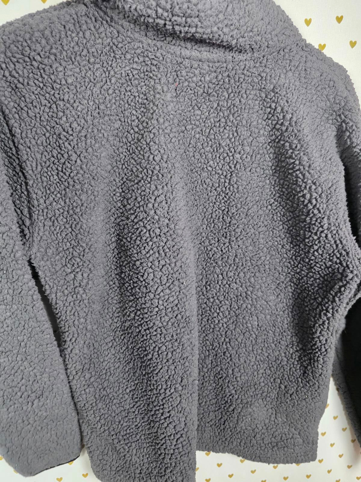 Victorias Secret Pink grey Fuzzy Sherpa Quarter Zip Sweater Jacket Coat XS