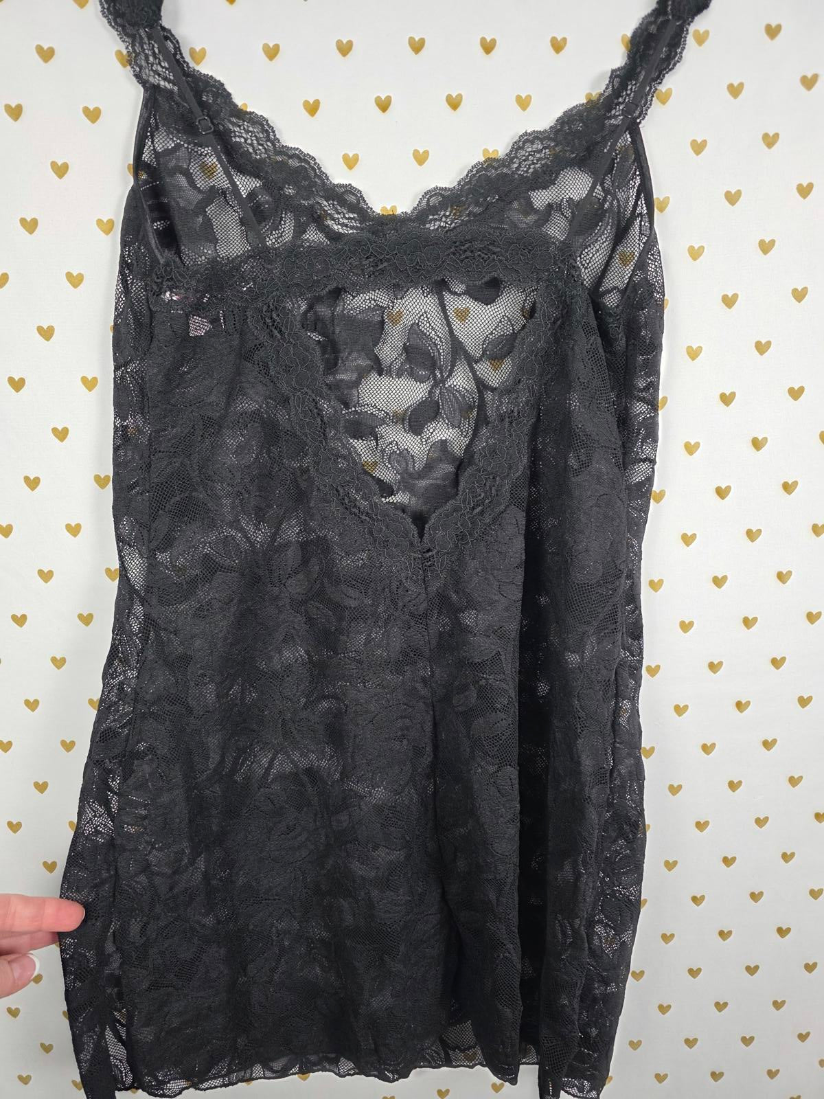 Victorias Secret VINTAGE y2k Black Lace Stretchy Dress Slip Lingerie MEDIUM