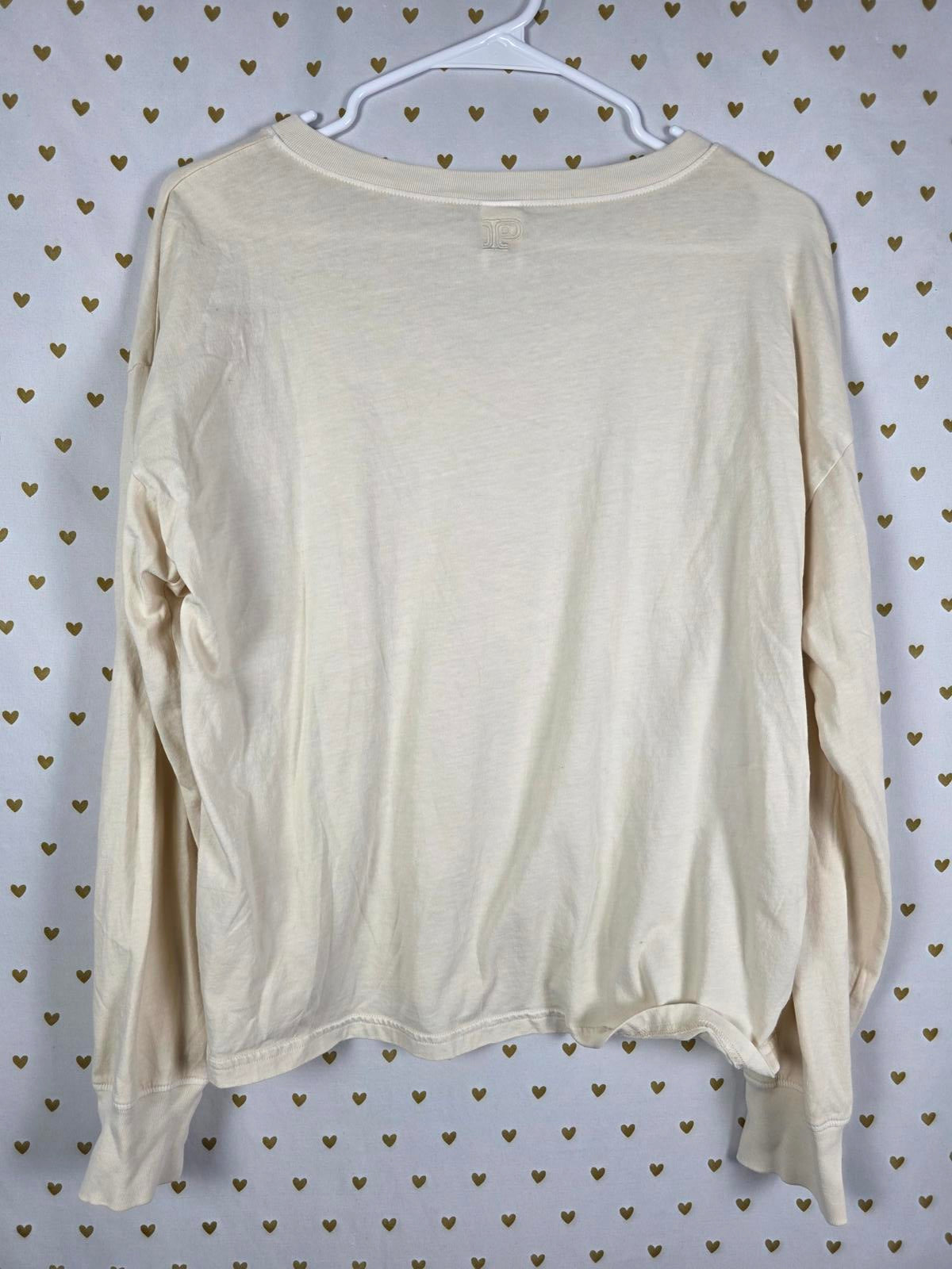 Victorias Secret PINK V neck Logo Tee shirt Long Sleeve cream MEDIUM