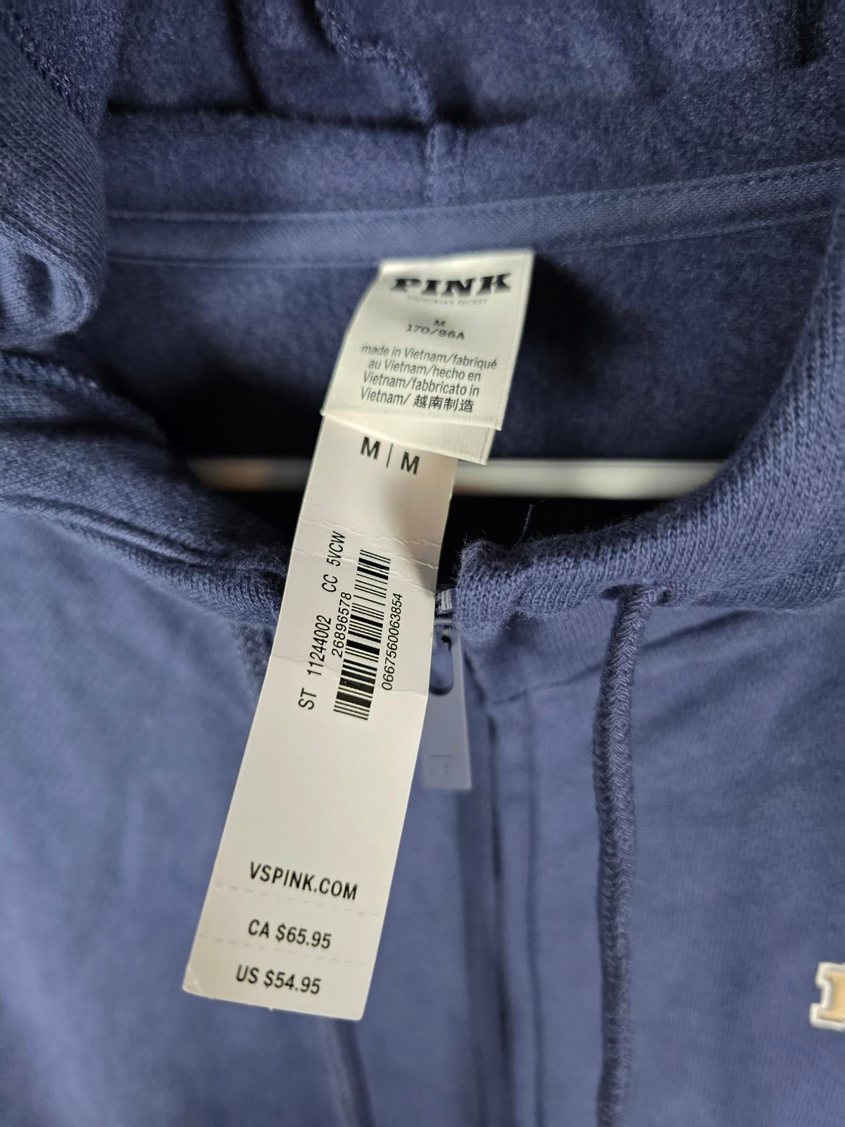 Victorias Secret Pink Full Zip Logo Hoodie Jacket NEW NWT Blue MEDIUM