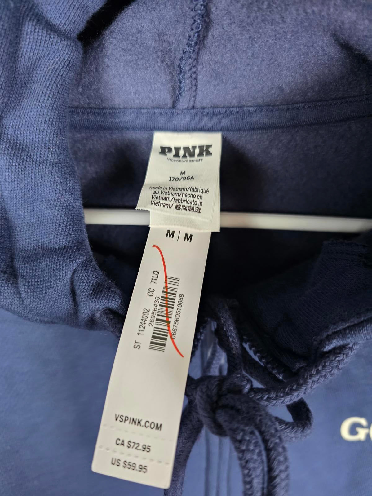 Victorias Secret Pink Blue Hockey NEW NWT Full Zip Hoodie Jacket MEDIUM