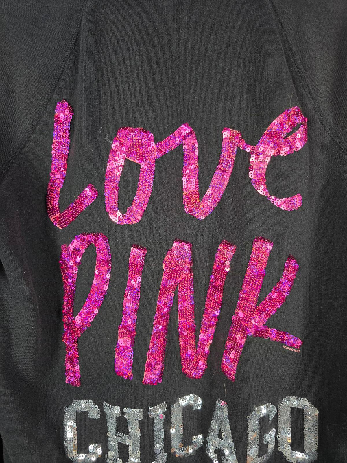 Victorias Secret Pink LOVE CHICAGO BLING Full Zip Hoodie Jacket Coat MEDIUM
