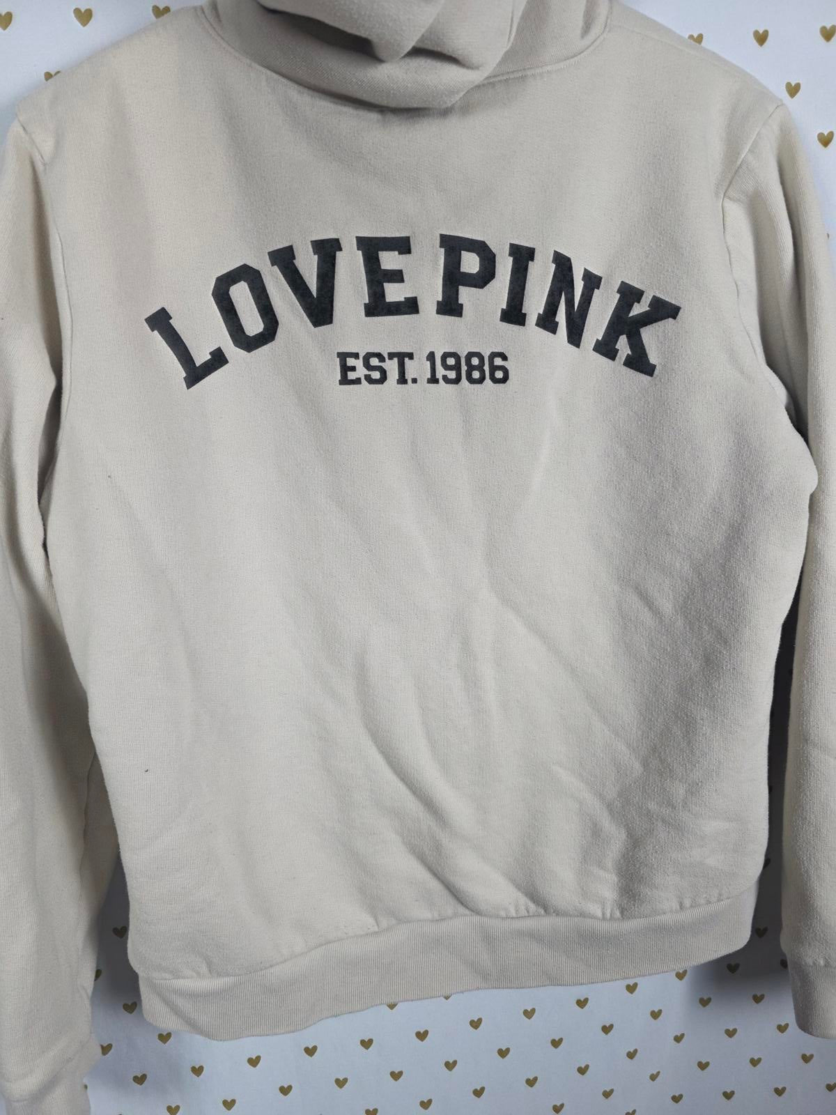 Victorias Secret Pink Sherpa Lined Fur Full Zip Jacket LOVE Beige LARGE