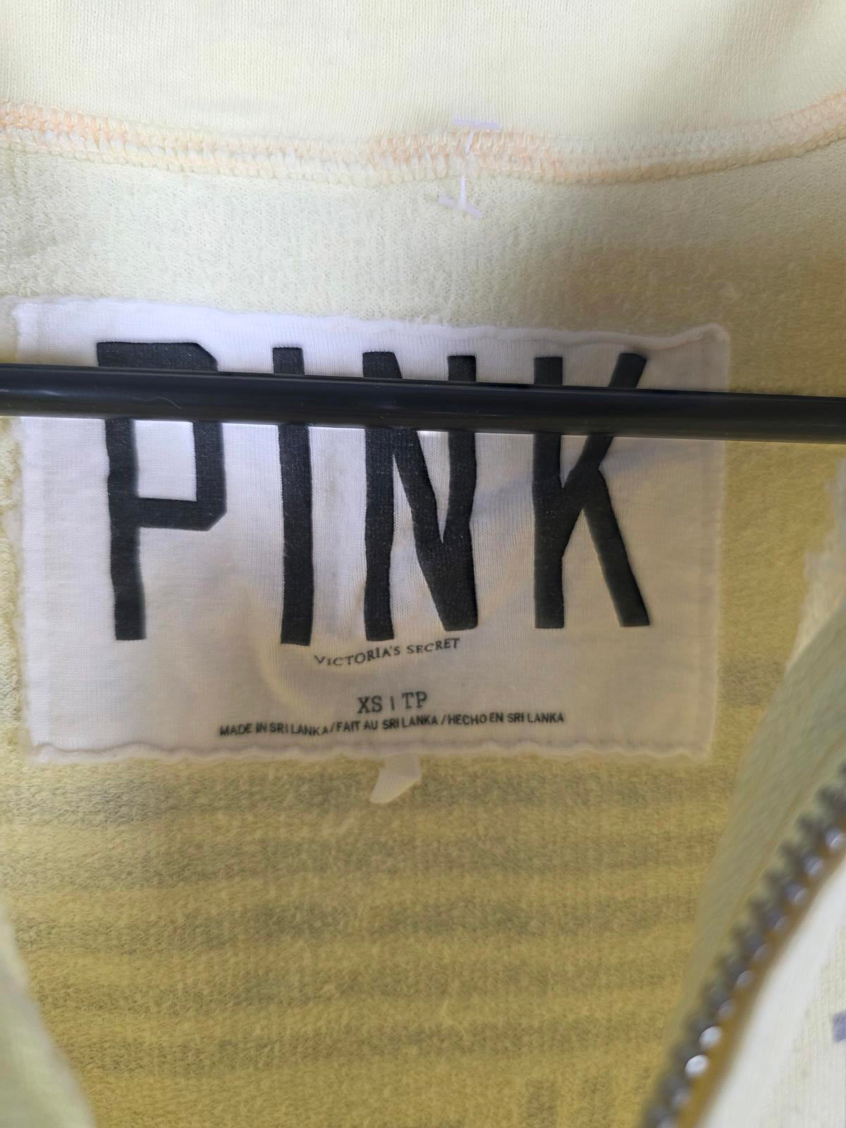 Victorias Secret Pink Yellow Quarter Zip Logo Pullover Sweater XS