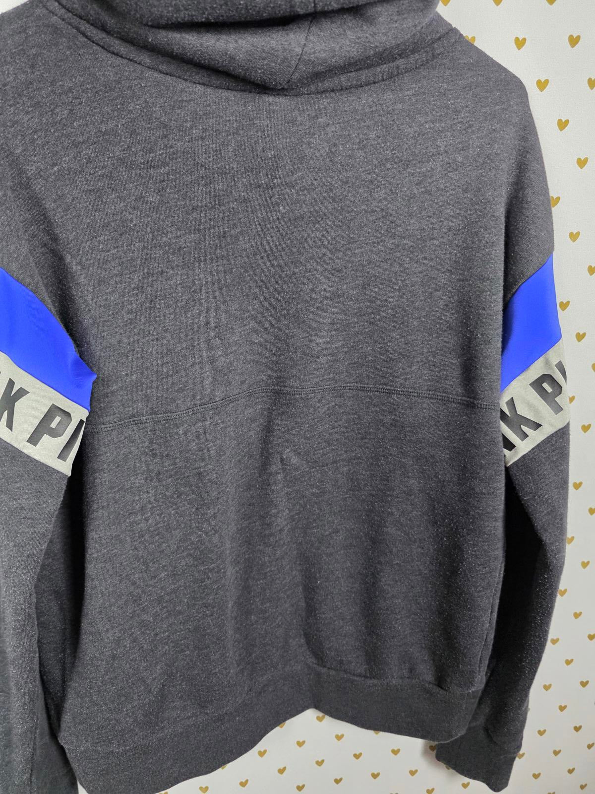 Victorias Secret Pink Slouchy Pullover Sweater Shirt Black Logo Sleeve SMALL