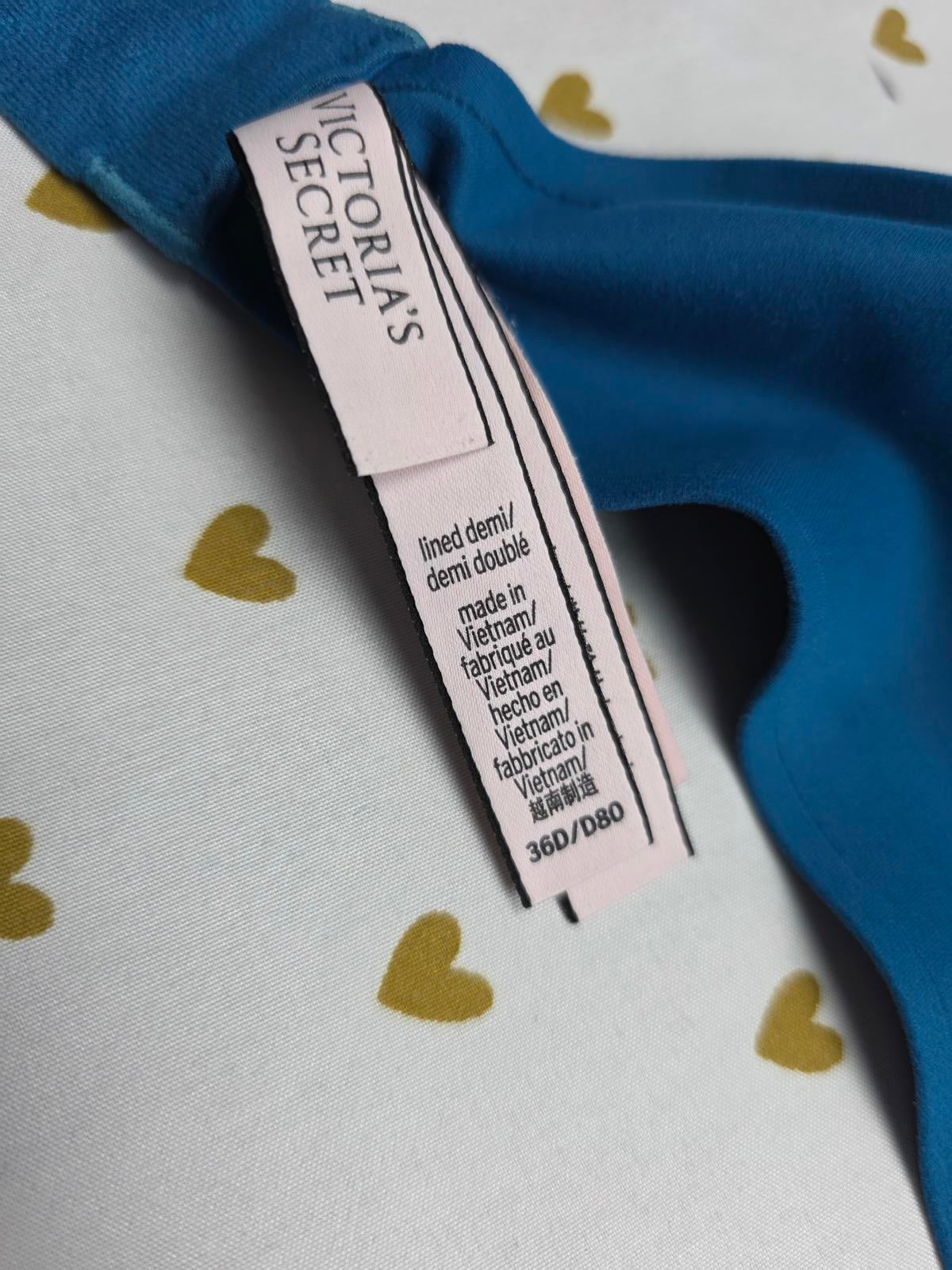 Victorias Secret Blue Lined Demi Balconette Bra 36D