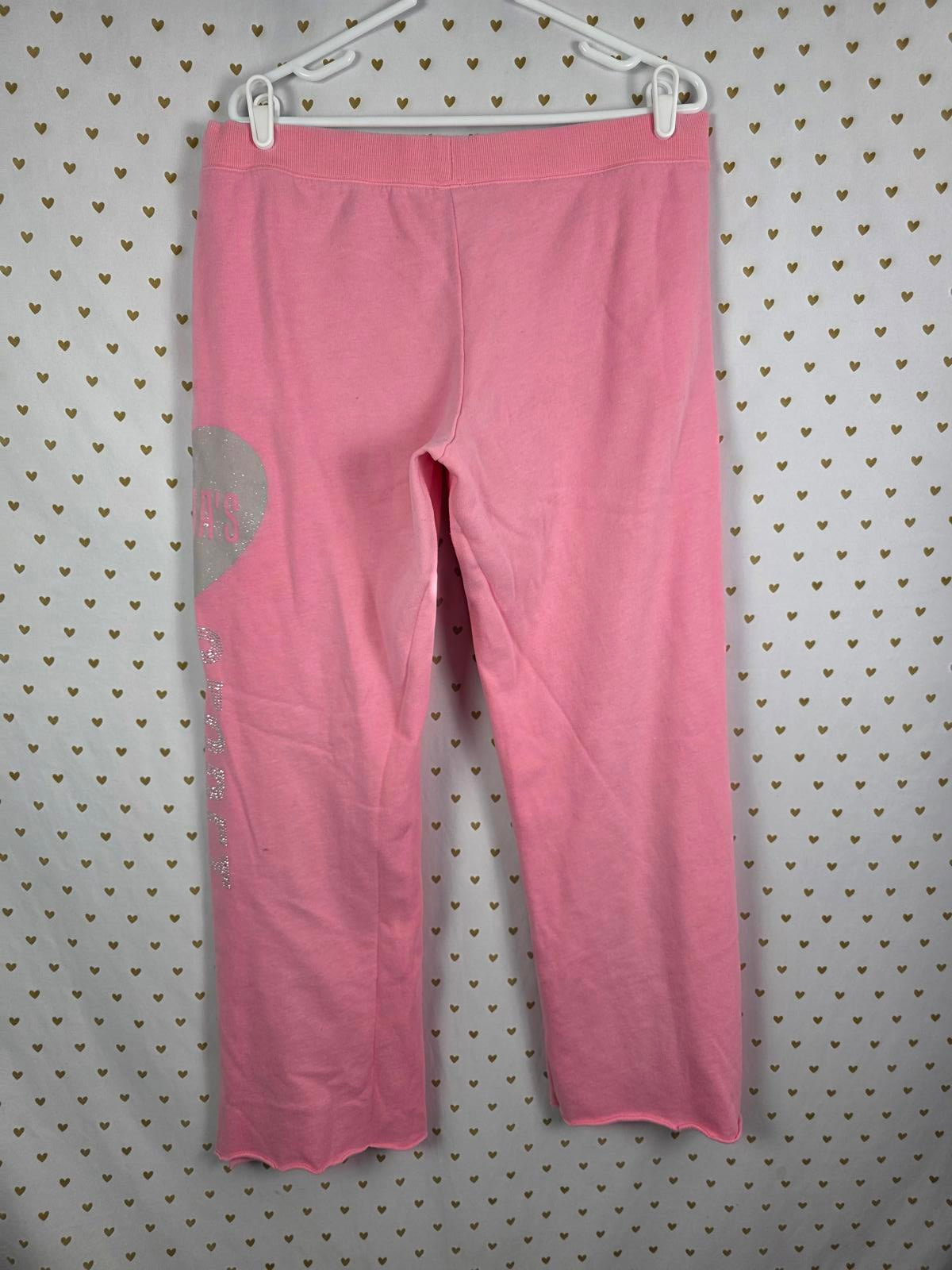 Victorias Secret RARE Heart HTF Bling Glitter Sweatpants straight Leg Pants L