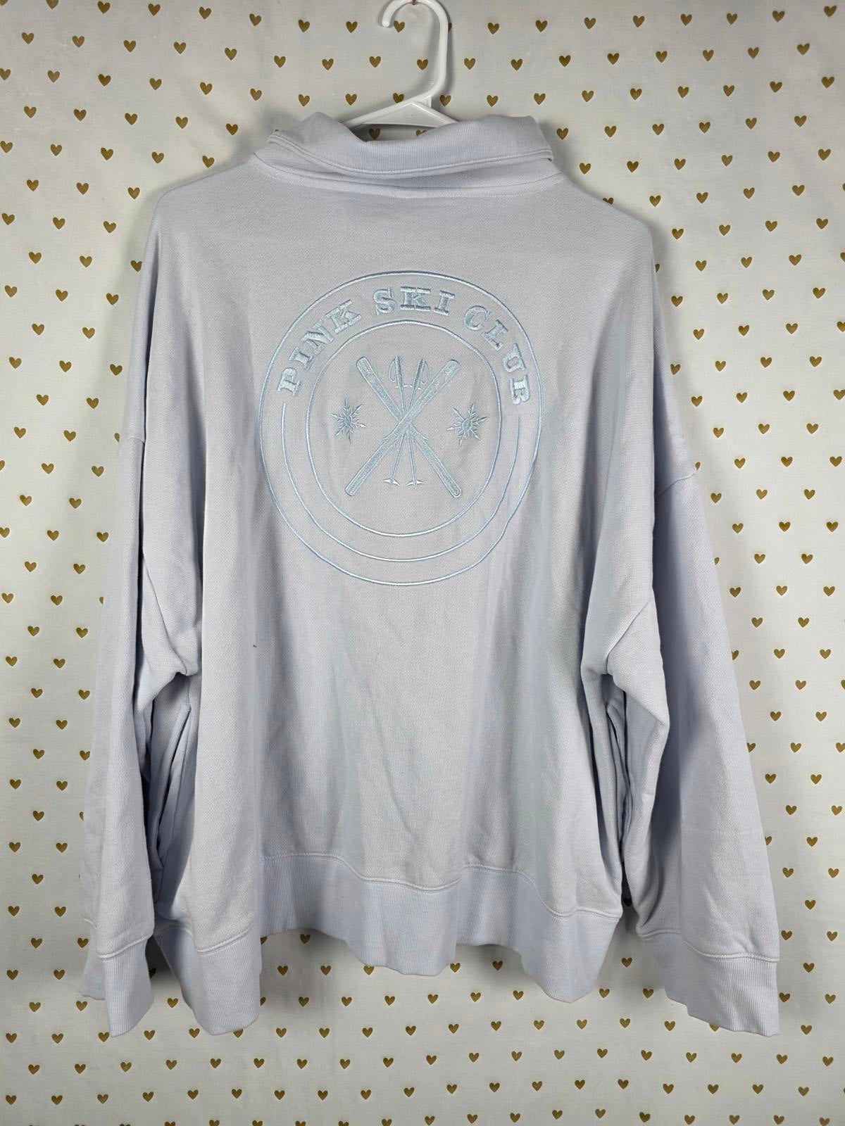 Victorias Secret Pink NEW NWT Light Blue Quarter zip Sweater 2XL XXL Embroidered