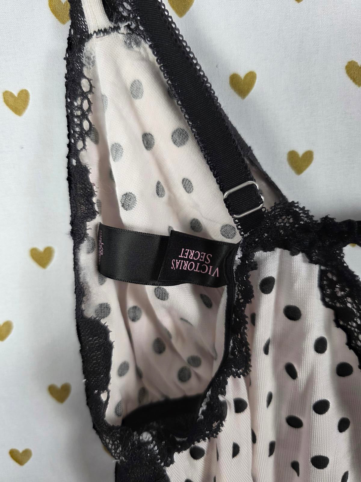 Victorias Secret Sexy Lace accent Polka Dot Nightie Lingerie Sleep Dress LARGE