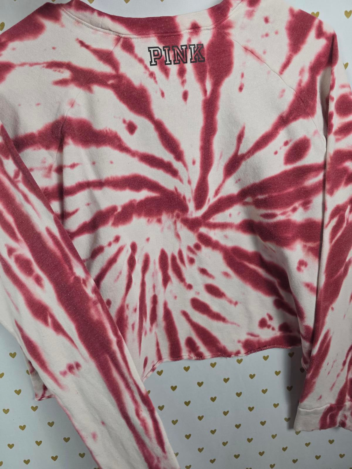 Victorias Secret PINK OU Oklahoma Tye Dye Cropped Long Sleeve Tee Shirt XS