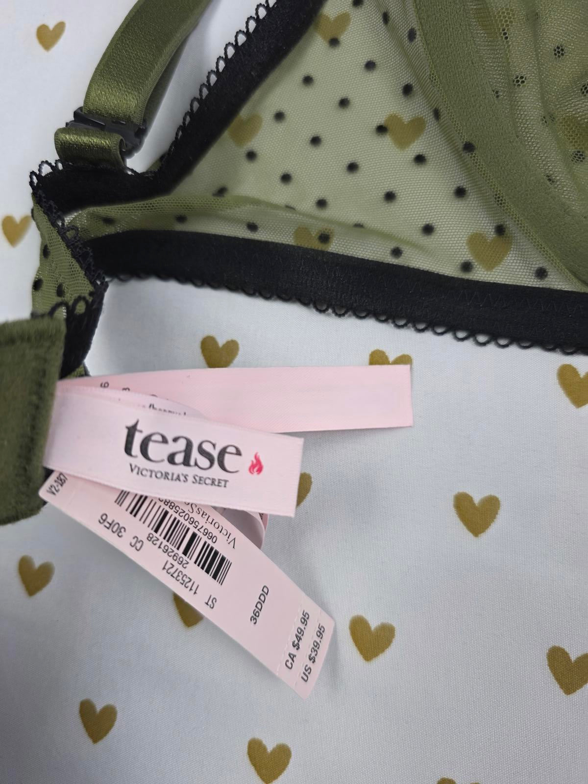 Victorias Secret Tease Unlined Demi Bra Balconette Polka Dot Green NEW NWT 36DDD