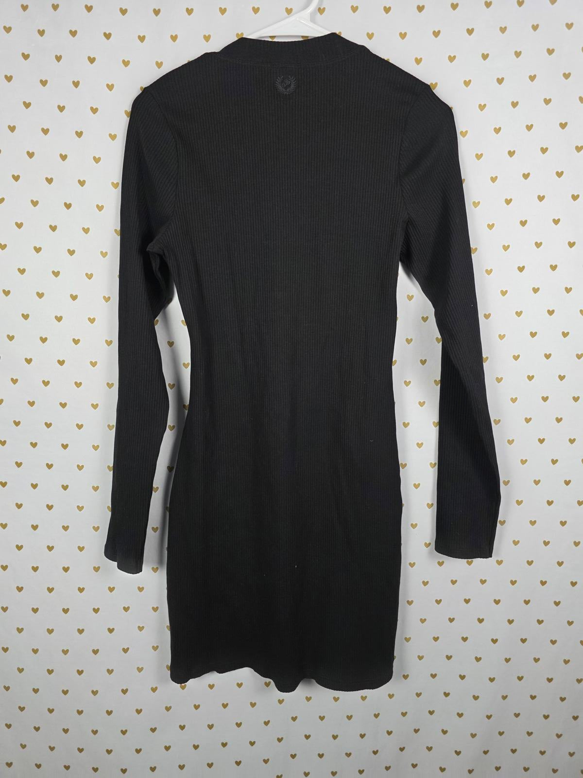 Victorias Secret PINK Black Textured Ribbed Long sleeve Dress NEW NWT MEDIUM