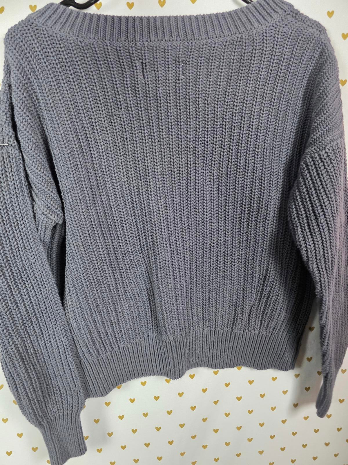 Victorias Secret Pink Grey Chunky Knit V Neck Sweater Shirt XS