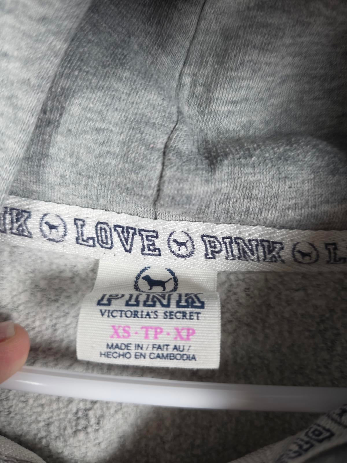 Victorias Secret Pink Vintage y2k Embroidered Full zip Hoodie Jacket Grey XS