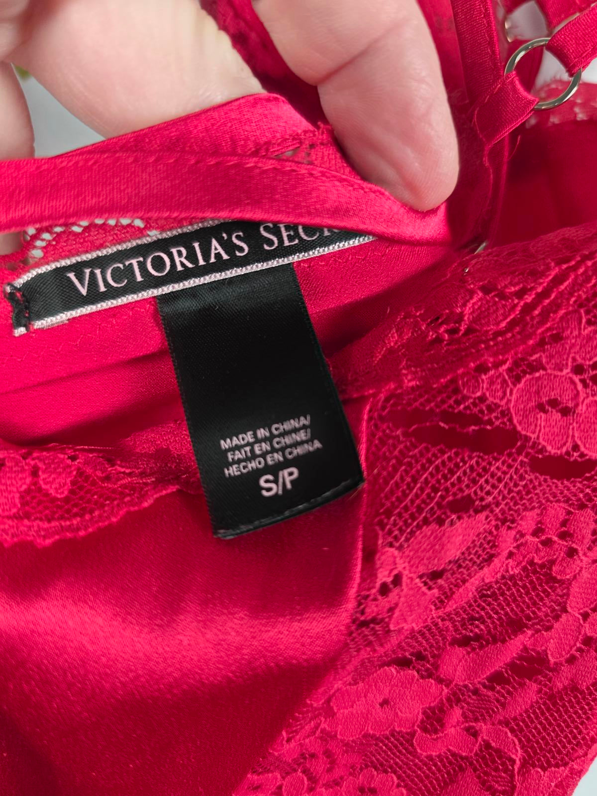 Victorias Secret RED Satin Cross Strappy Slip Dress lingerie Nightie Lace SMALL