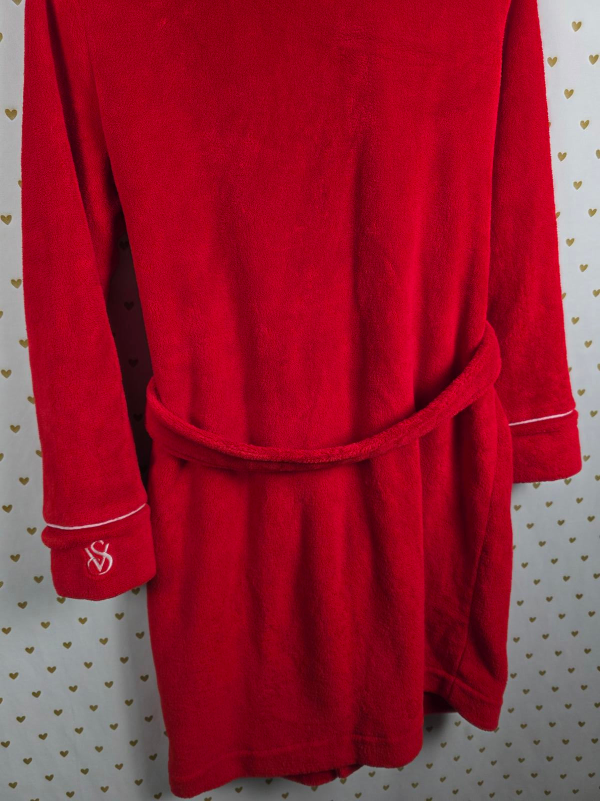 Victorias Secret Fluffy Thick RED VS Logo Bathrobe Bath Robe Pockets VTG XS