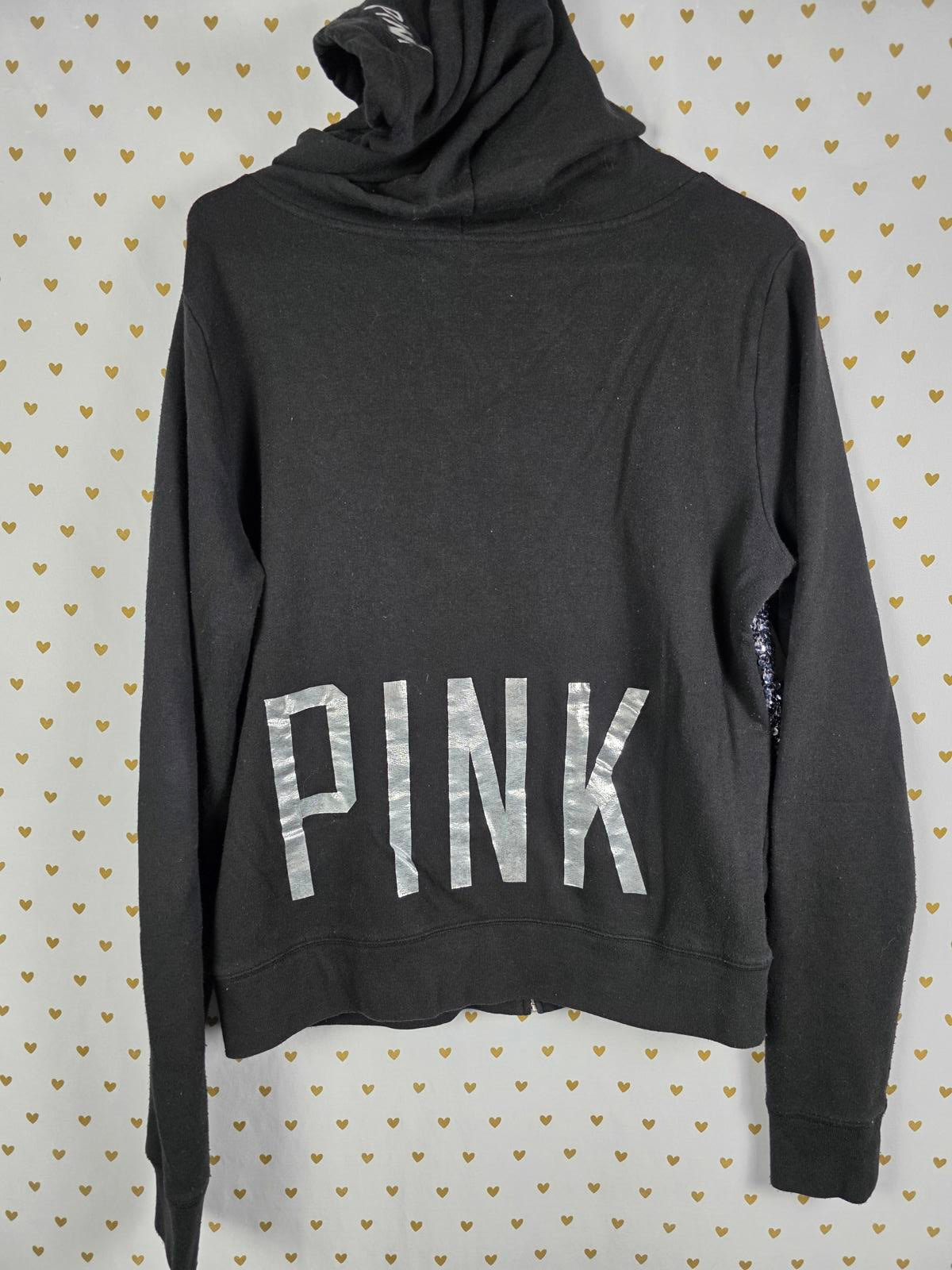 Victoria's Secret PINK Fashion Show Silver Sequin BLING Shine Hoodie LARGE RARE