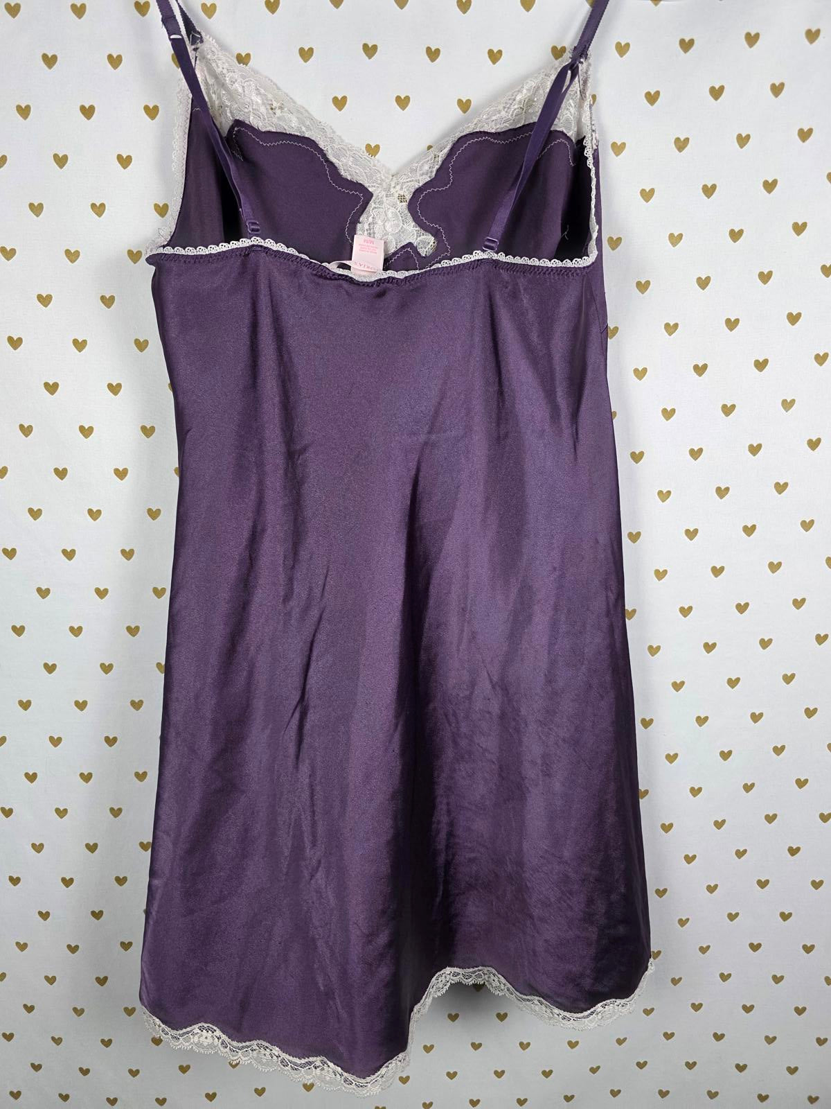 Victorias Secret Purple Satin Silky Slip Dress Lingerie Nightie Lace Lined Med