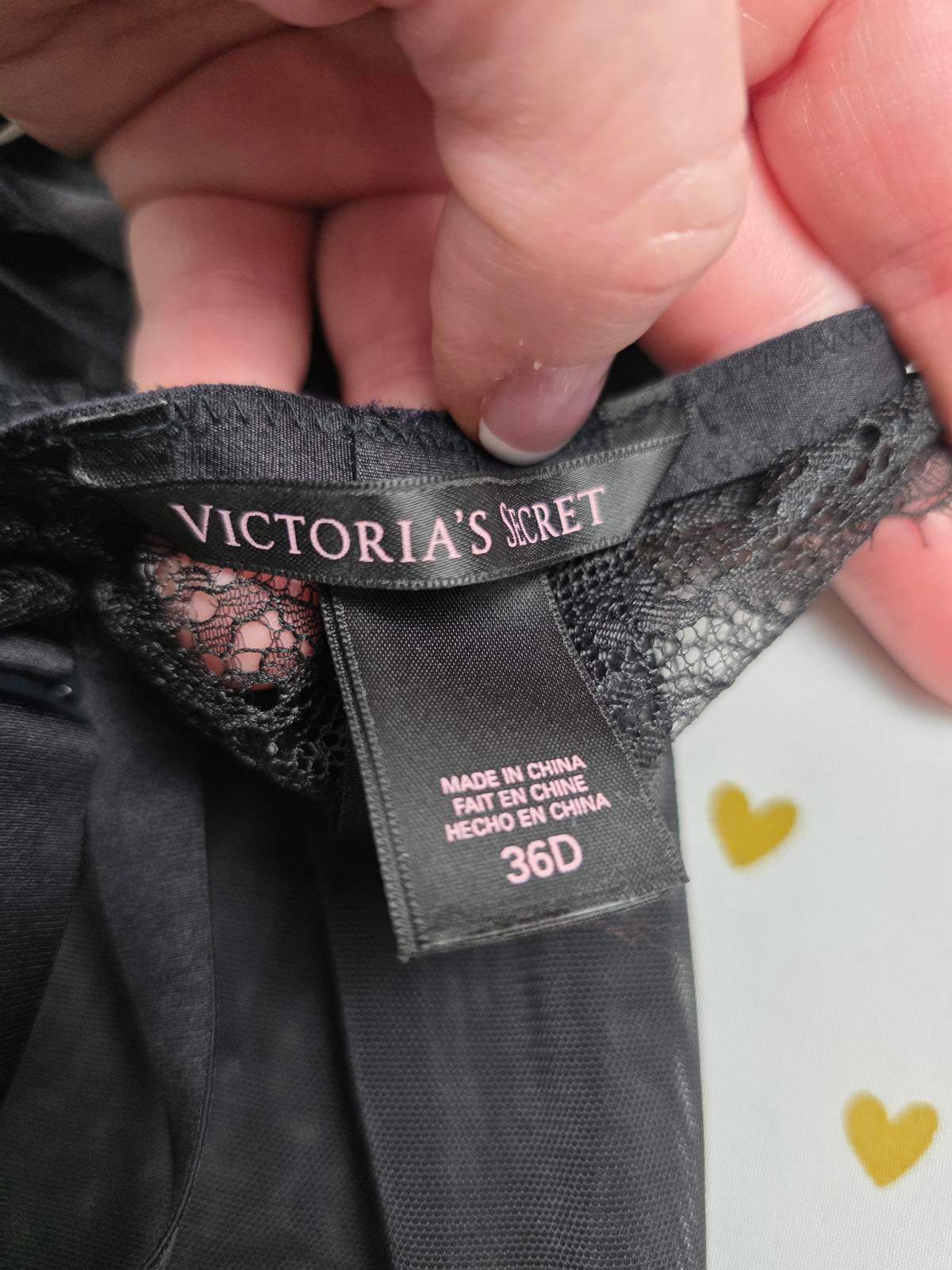 Victorias Secret Black 36D Caged Strappy Garter Push Up Lingerie Bustier