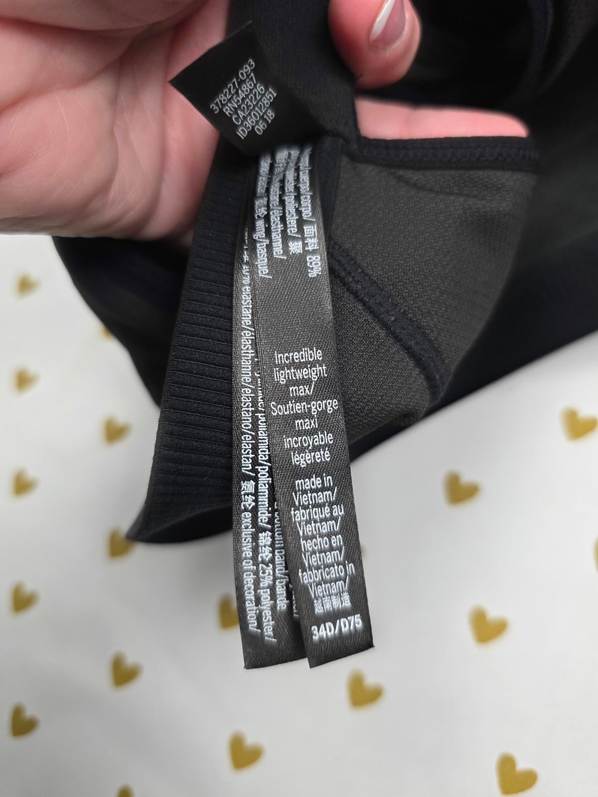 Victorias Secret Black INCREDIBLE Sports Bra Lightweight 34D Tank