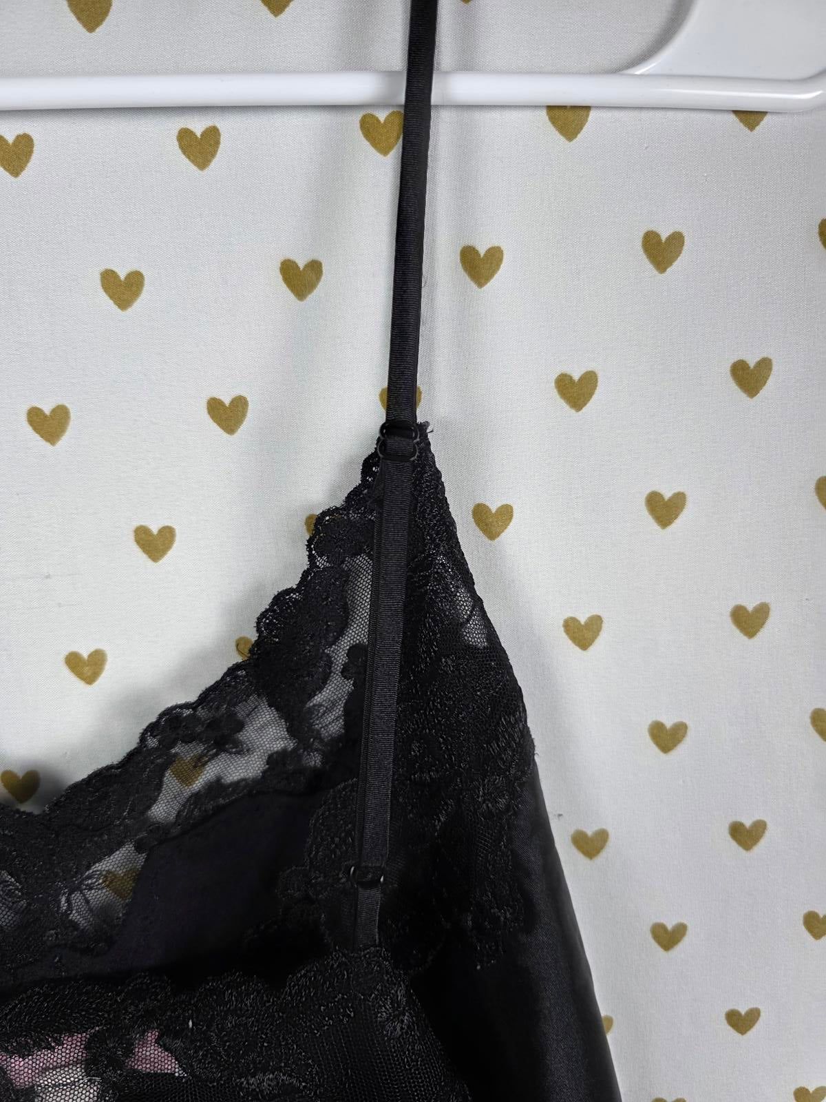Victorias Secret Vintage Black Satin tank top Babydoll Small Y2k