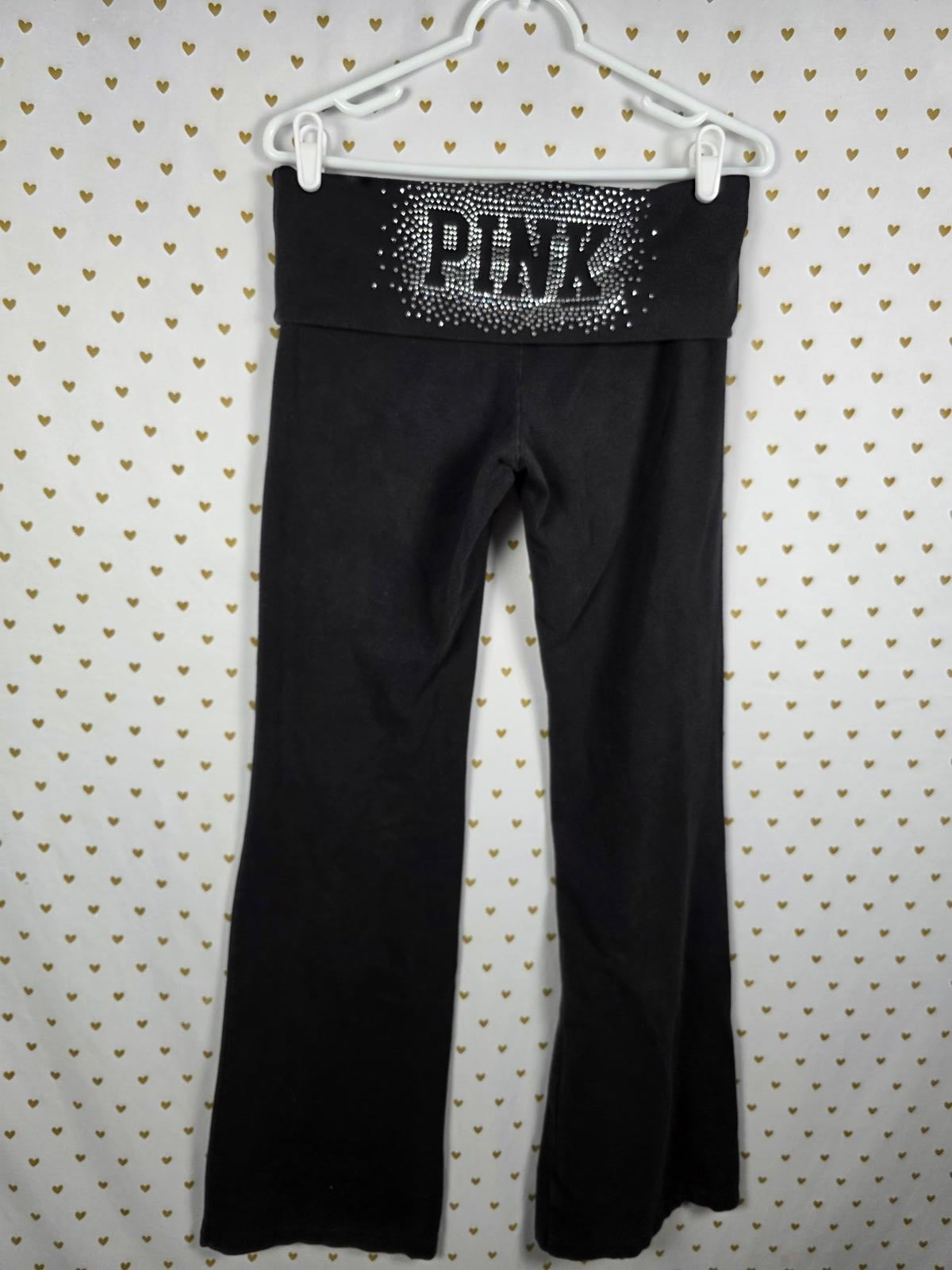 Victorias Secret PINK RARE Vintage Y2k FOLDOVER Yoga Pants BLING large FLARE