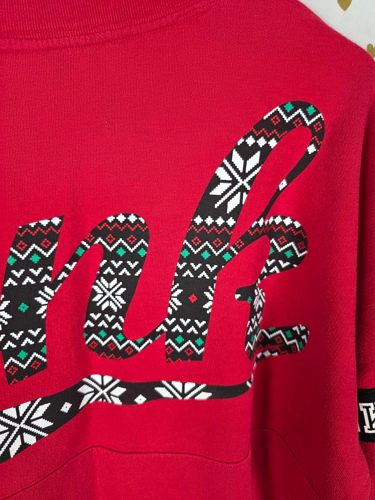Victorias Secret Pink Campus Geometric Logo Sweater Shirt RED MEDIUM Oversized