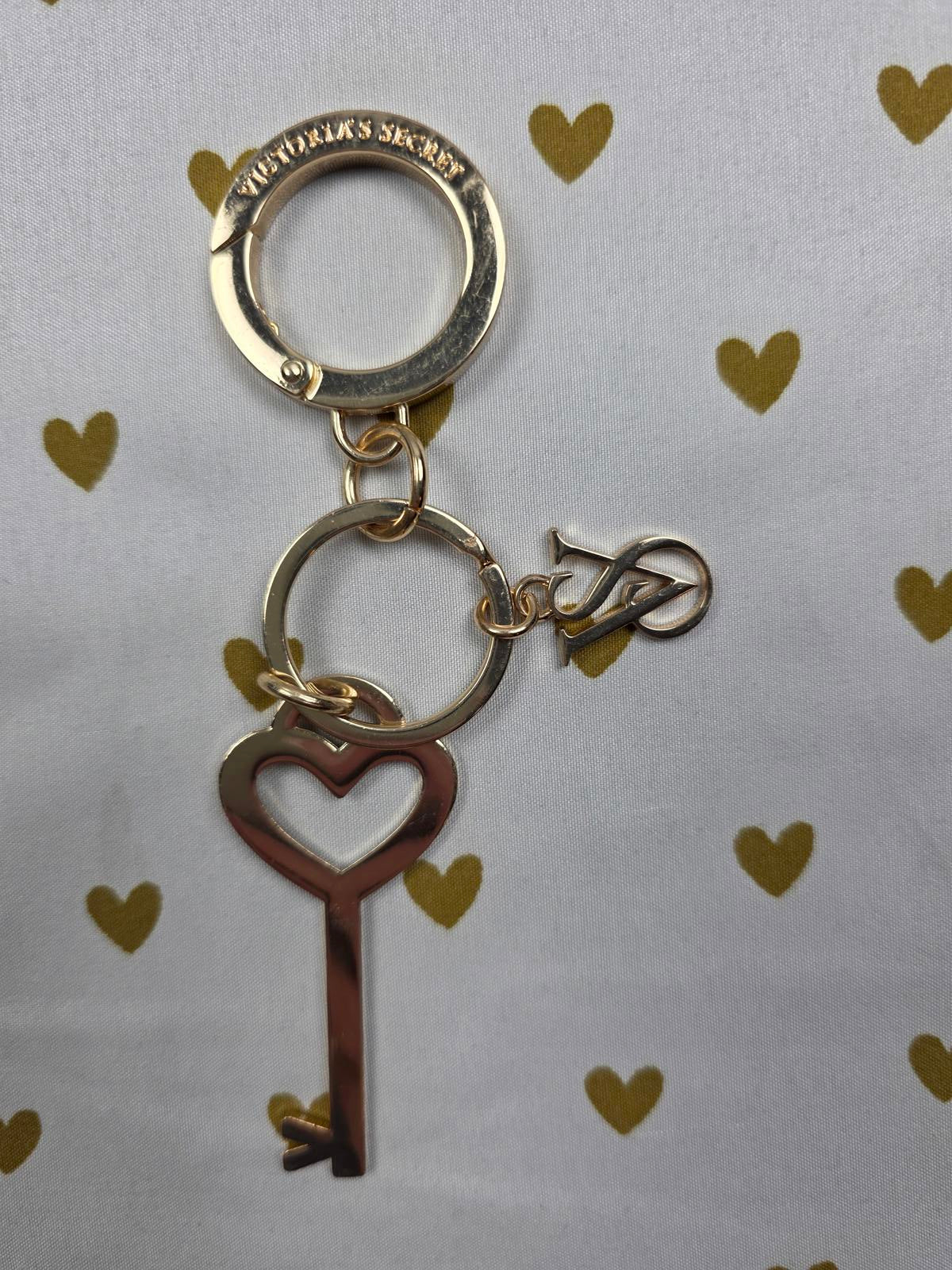 Victorias Secret Gold Tone Keychain Purse Charm Heart Key