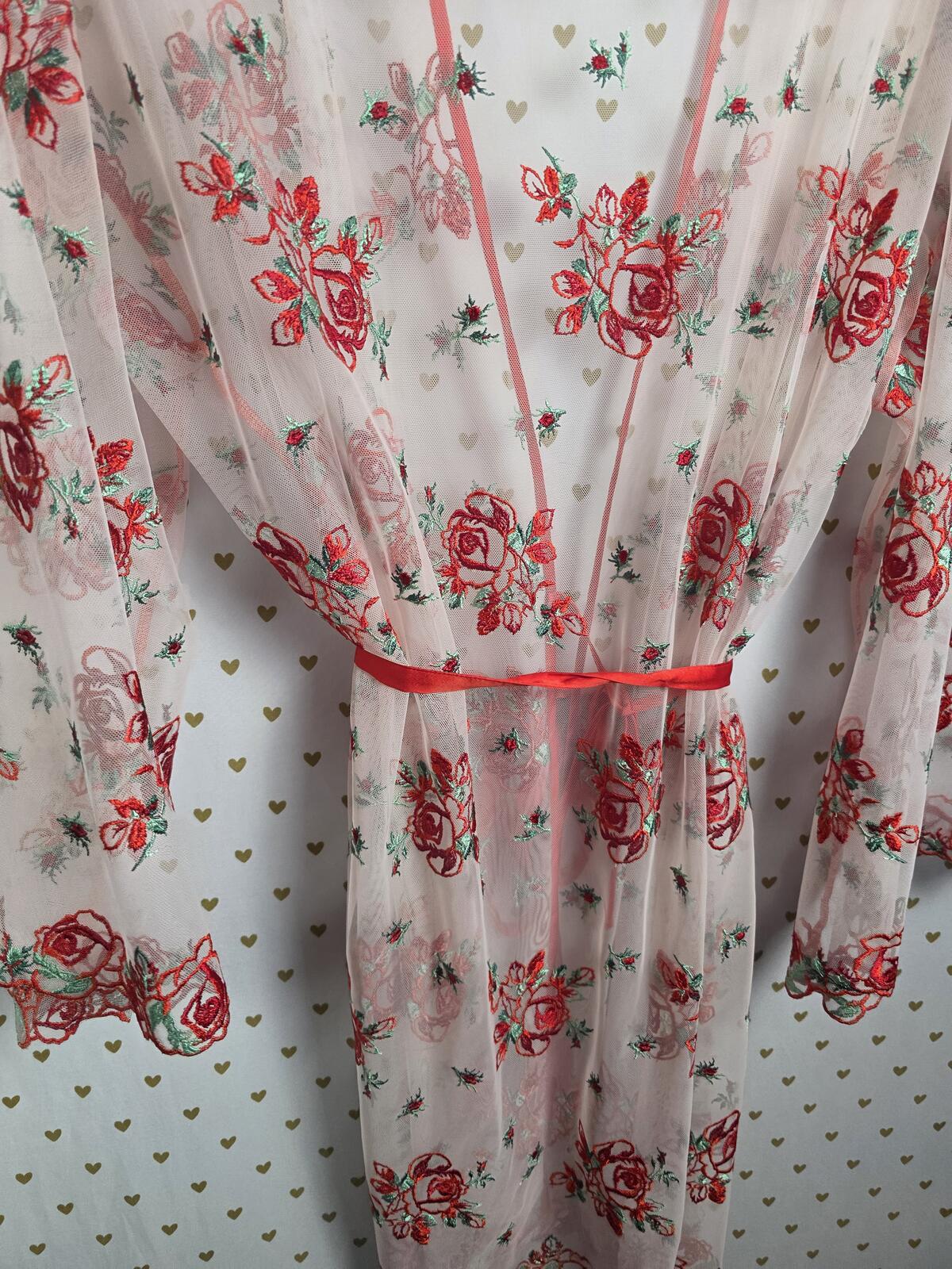 Victorias Secret Evening Blush Embroidered Rose ROBE Sheer XS SMALL