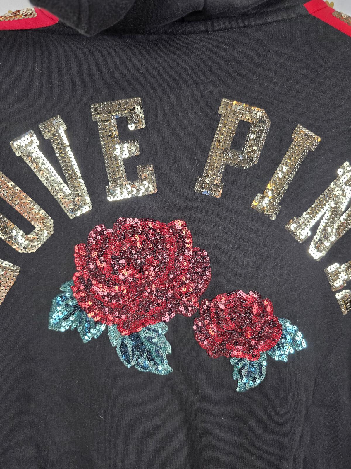 Victorias Secret Pink BLING Special Edition ROSE Sequined Hoodie Sweater MEDIUM