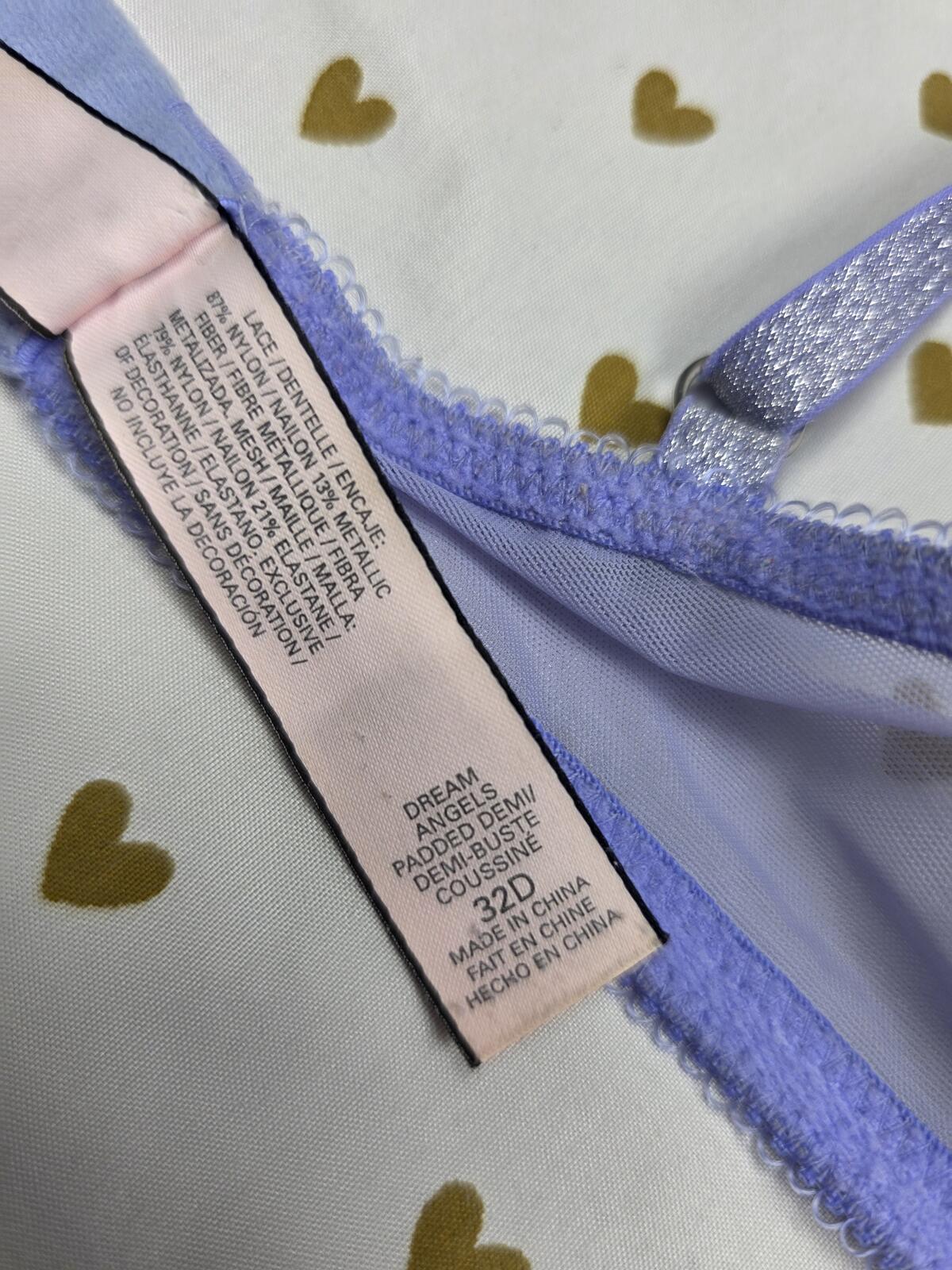 Victorias Secret DREAM ANGELS Purple Lace PADDED DEMI BALCONETTE BRA 32D