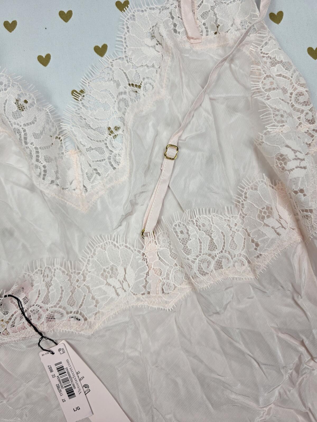 Victorias Secret PINK Satin Lace Lined NEW NWT Tank Top Blush LARGE