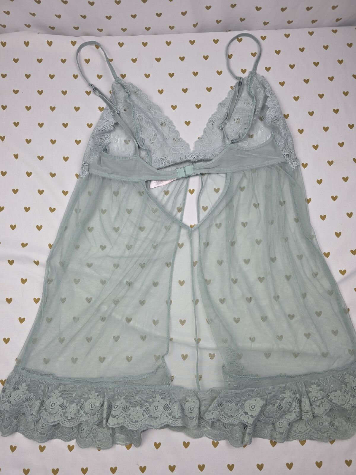 Victorias Secret Vintage Sage Green Sheer Nightie Babydoll Mesh Lingerie Medium