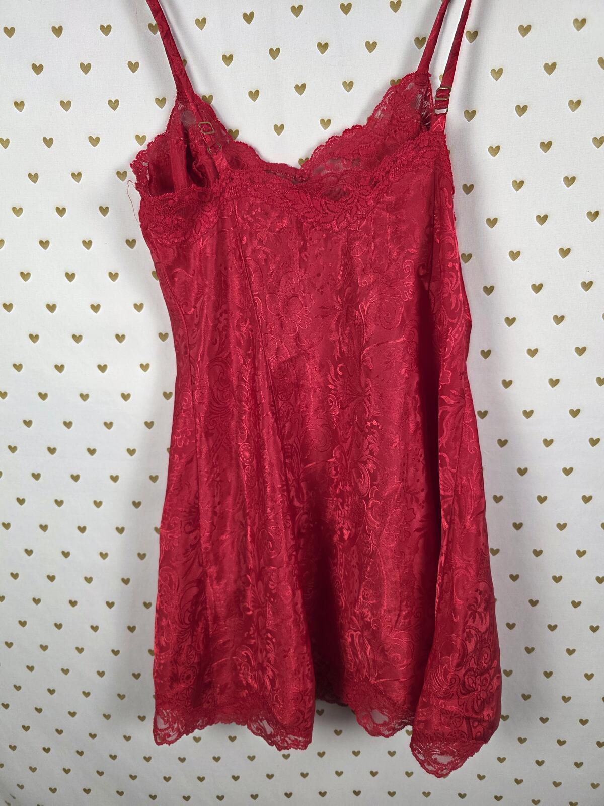 Victorias Secret Vintage Gold Label Satin Red Slip Dress Nightie Small