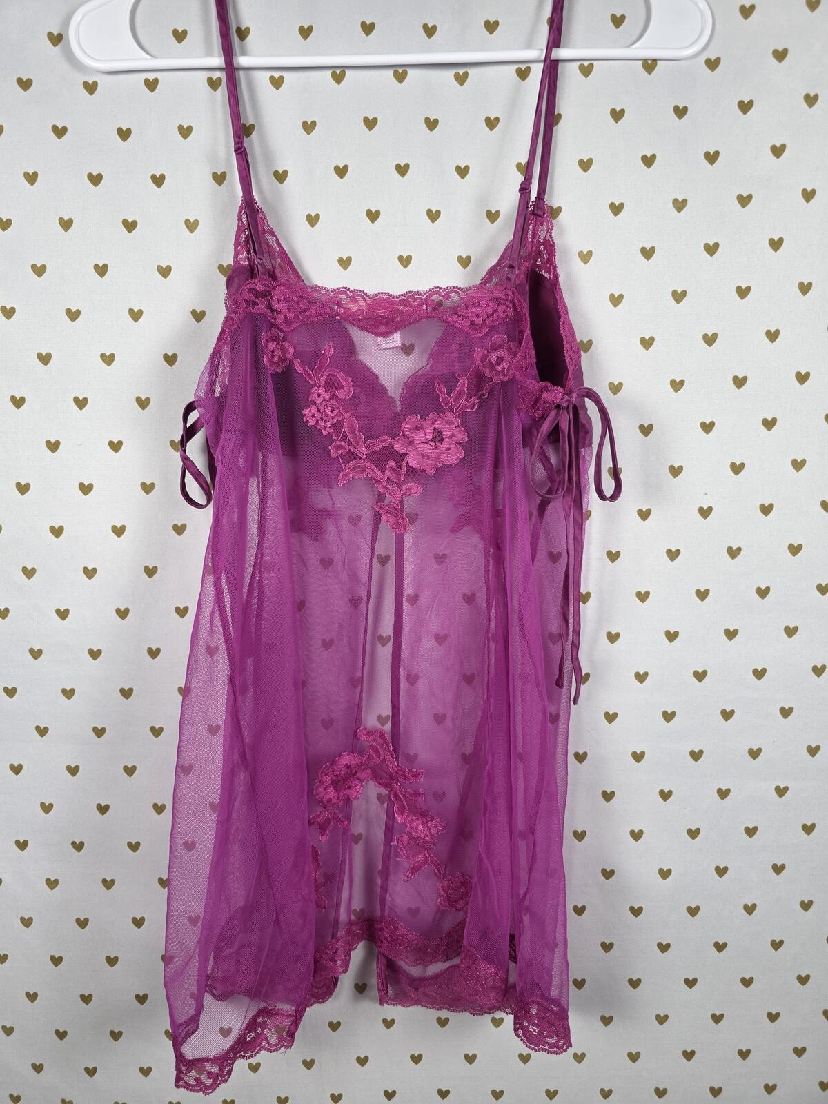 Victorias Secret Purple Silk Babydoll Mesh Dress Nightie Lingerie Vintage MEDIUM