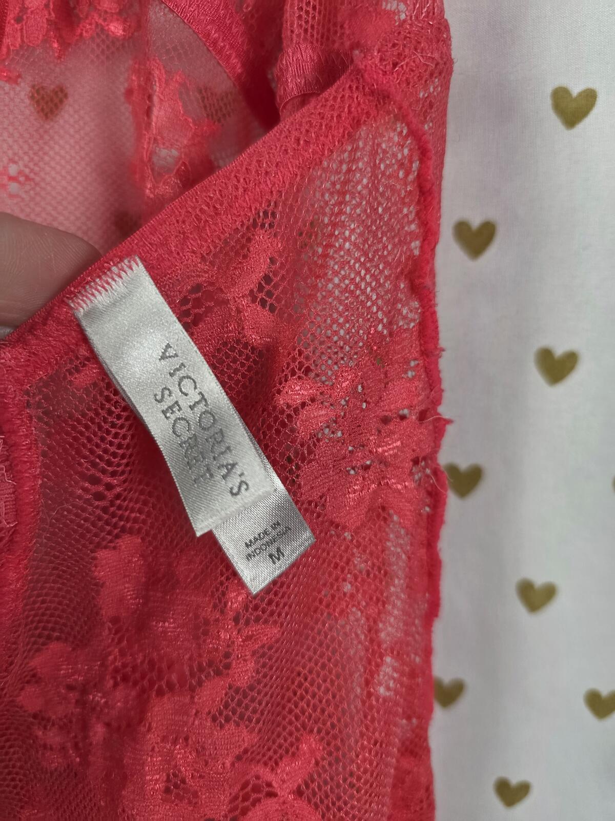 Victorias Secret Sheer Lace Halter Babydoll Nightie Lingerie Red MEDIUM