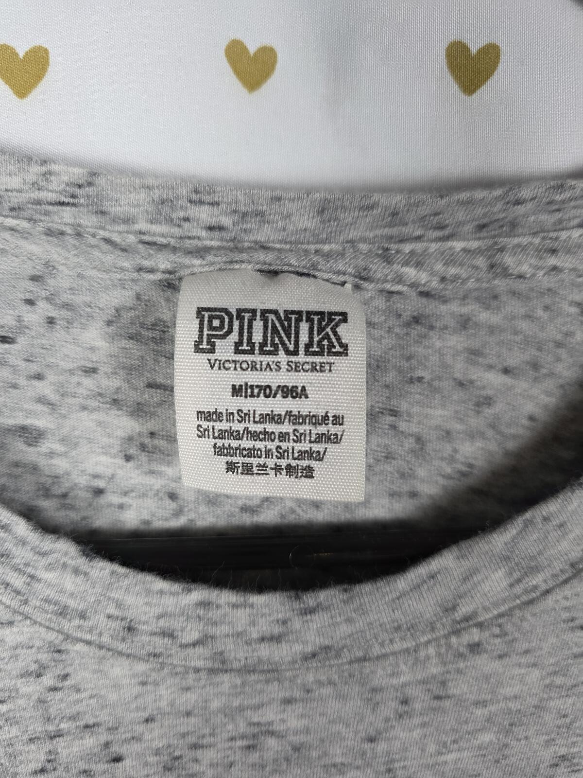 Victorias Secret PINK Long Sleeve Grey Gold Bling SEQUINED Tee Shirt MEDIUM