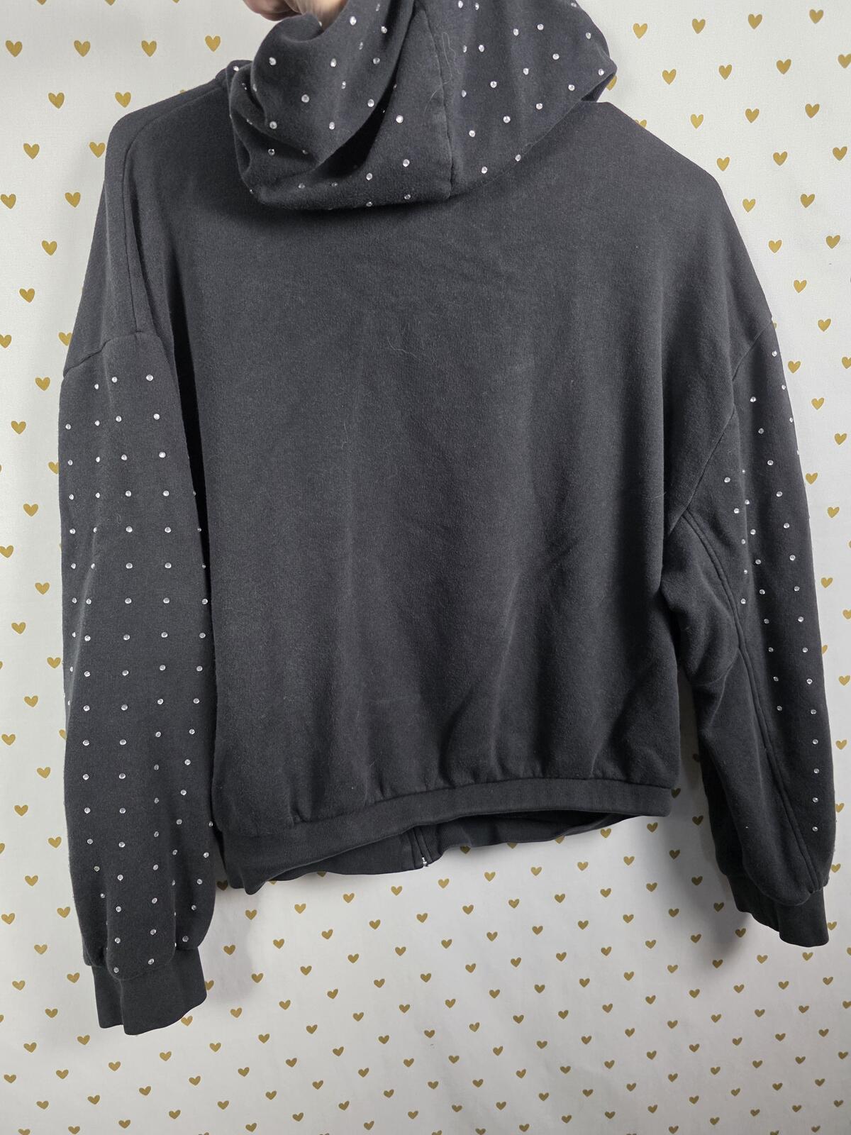 Victorias Secret Pink Bling Studded Hoodie Full zip Black Jacket SM Rhinestone